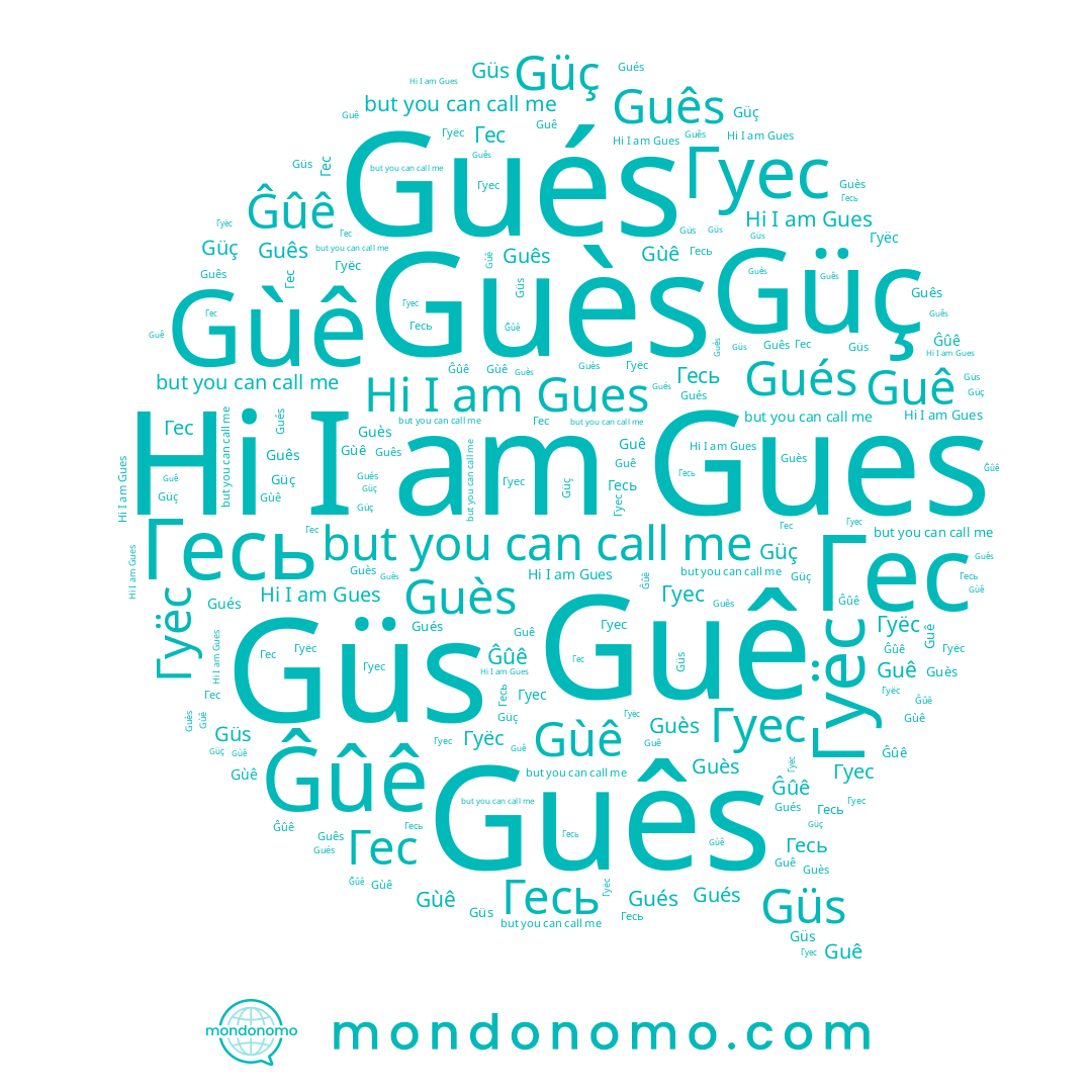 name Güç, name Gués, name Guès, name Гесь, name Гуёс, name Guês, name Ĝûê, name Гуес, name Gùê, name Güs, name Гес, name Gues, name Guê