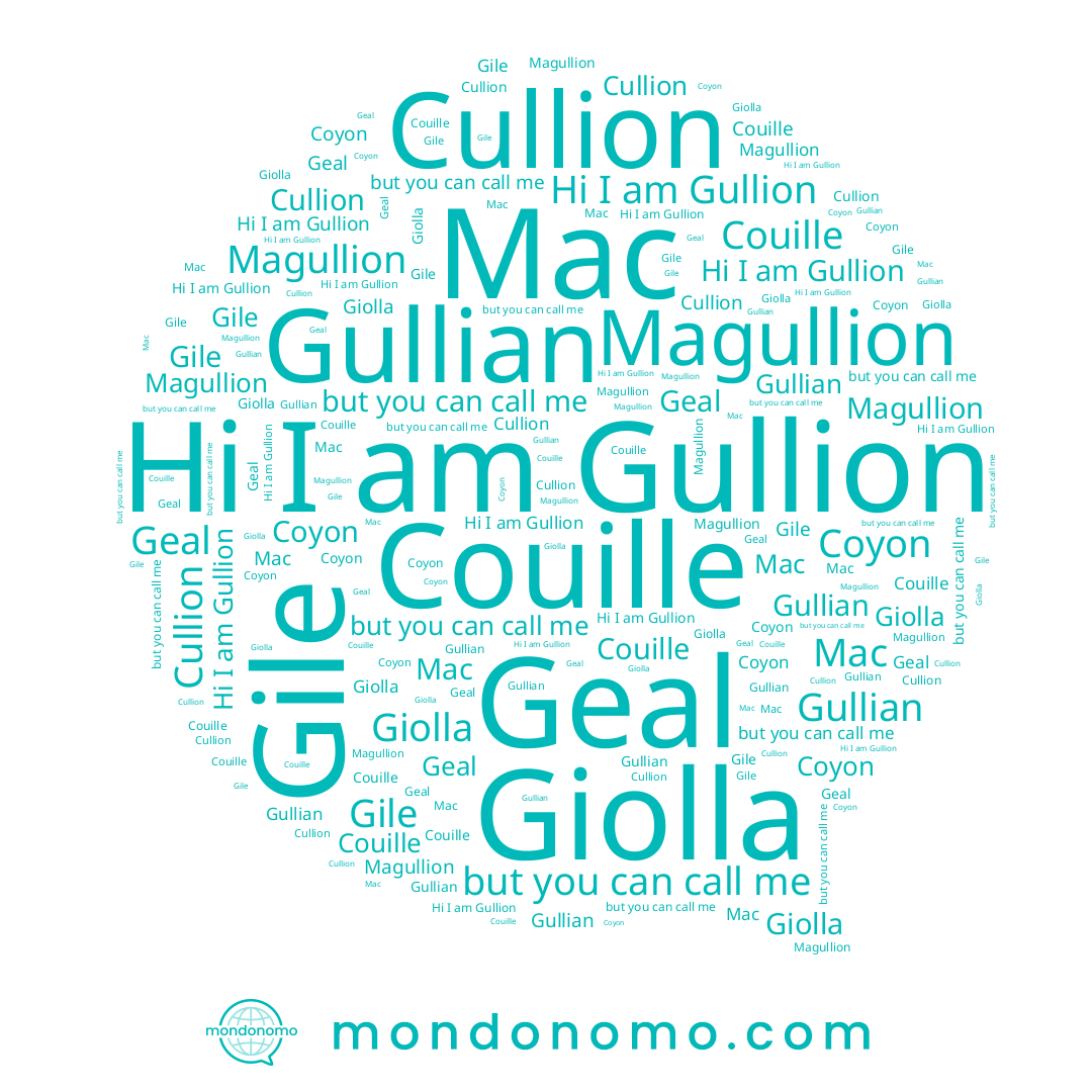 name Giolla, name Couille, name Coyon, name Gile, name Geal, name Gullian, name Cullion, name Magullion, name Gullion, name Mac