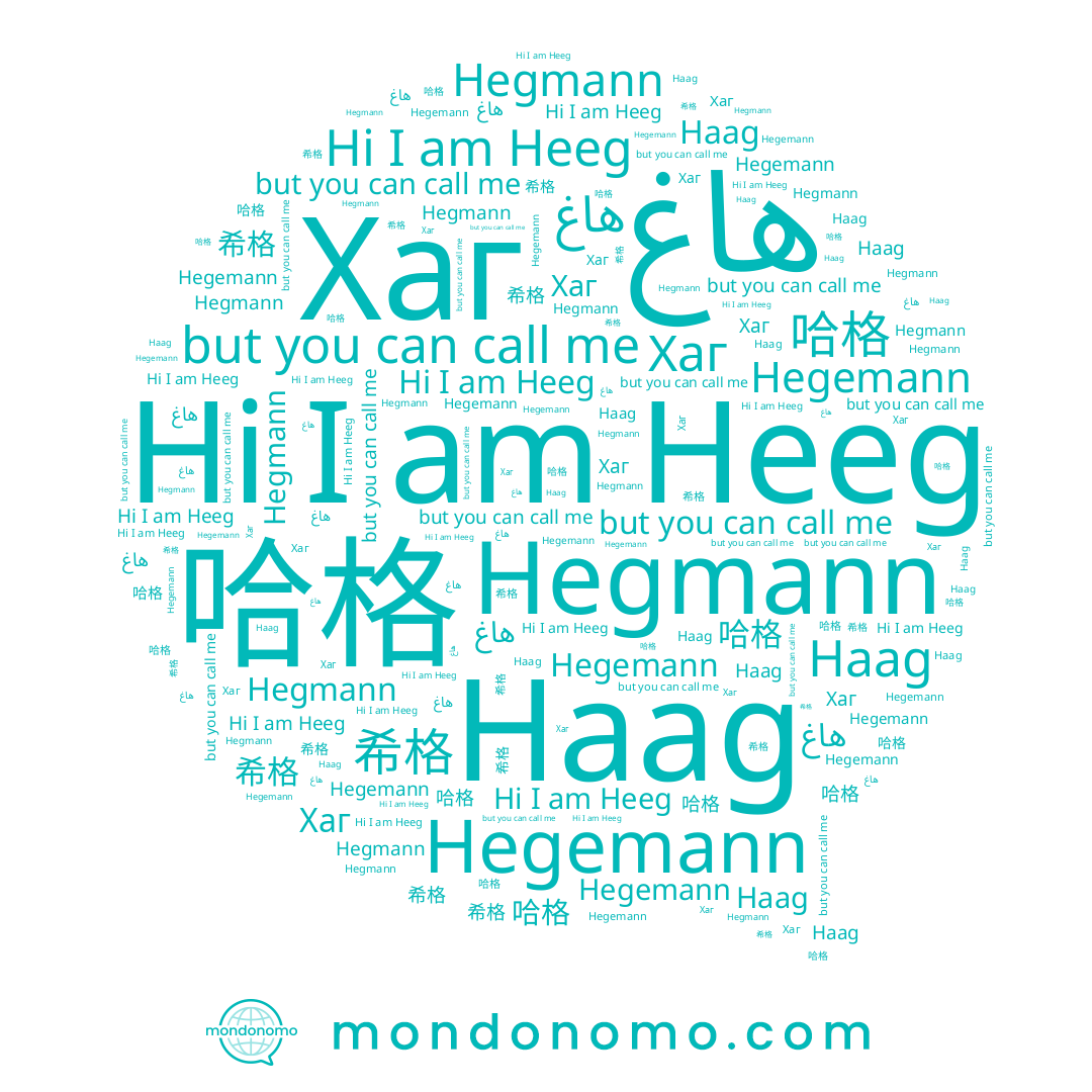 name Haag, name Heeg, name Hegemann, name 希格, name Hegmann, name Хаг, name 哈格, name هاغ