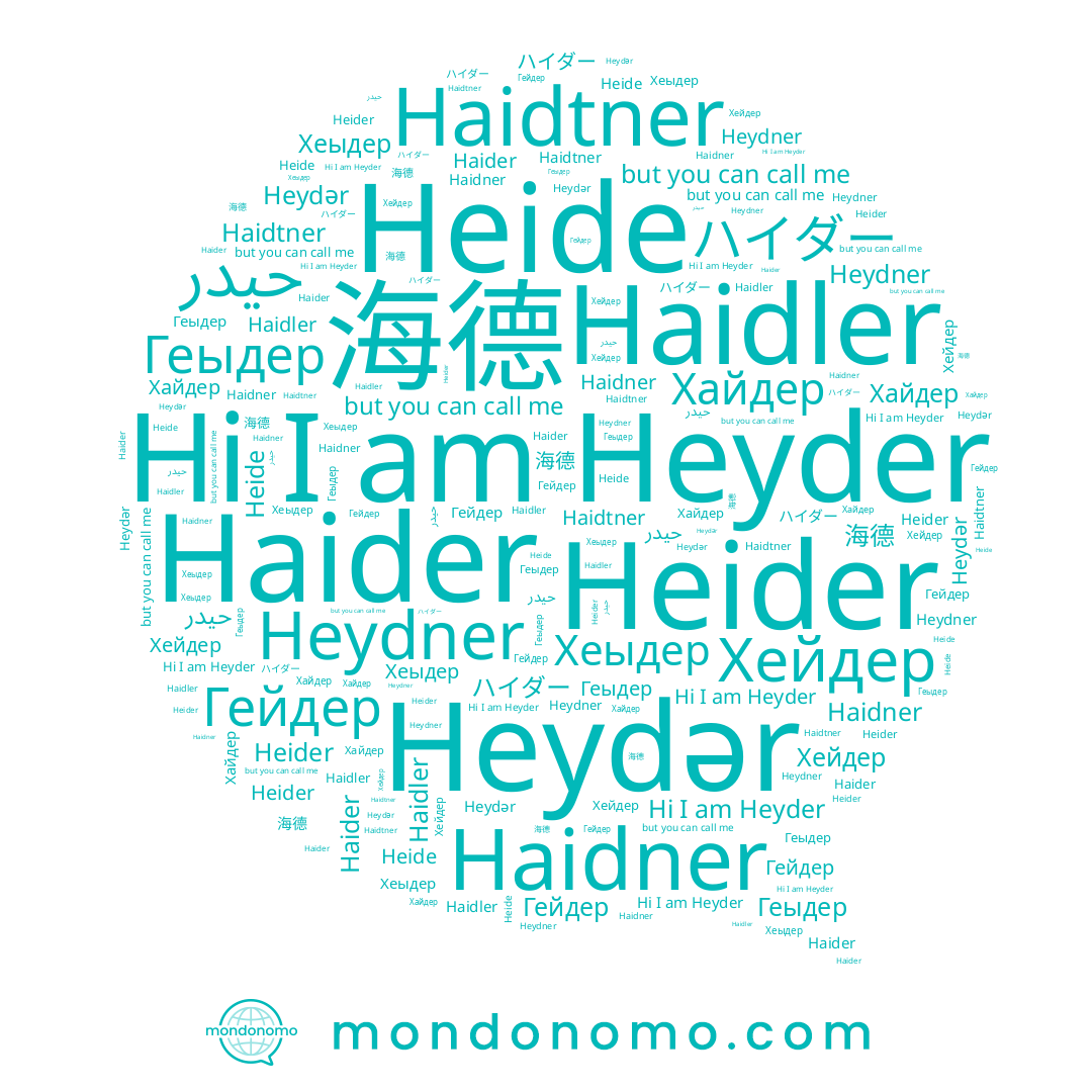 name Haider, name ハイダー, name Геыдер, name Heider, name Haidner, name Хейдер, name Хайдер, name Heyder, name Гейдер, name Heydner, name Heide, name Хеыдер, name Haidtner, name Haidler, name 海德, name حيدر, name Heydər