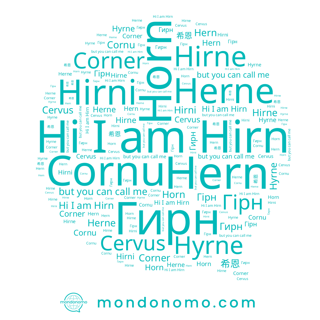 name Corner, name Hyrne, name Hirne, name Cornu, name Hirni, name Horn, name Hirn, name Гірн, name 希恩, name Гирн, name Hern, name Herne