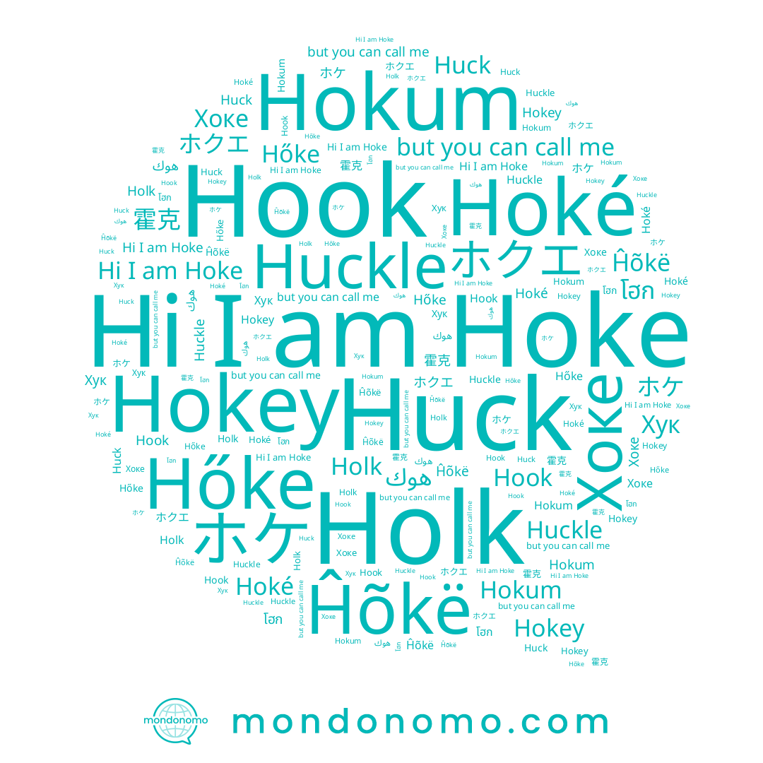 name Holk, name Hőke, name Hoke, name هوك, name Hoké, name Hokum, name Hook, name Huckle, name Ĥõkë, name โฮก, name Хоке, name ホクエ, name ホケ, name Хук, name 霍克, name Huck, name Hokey