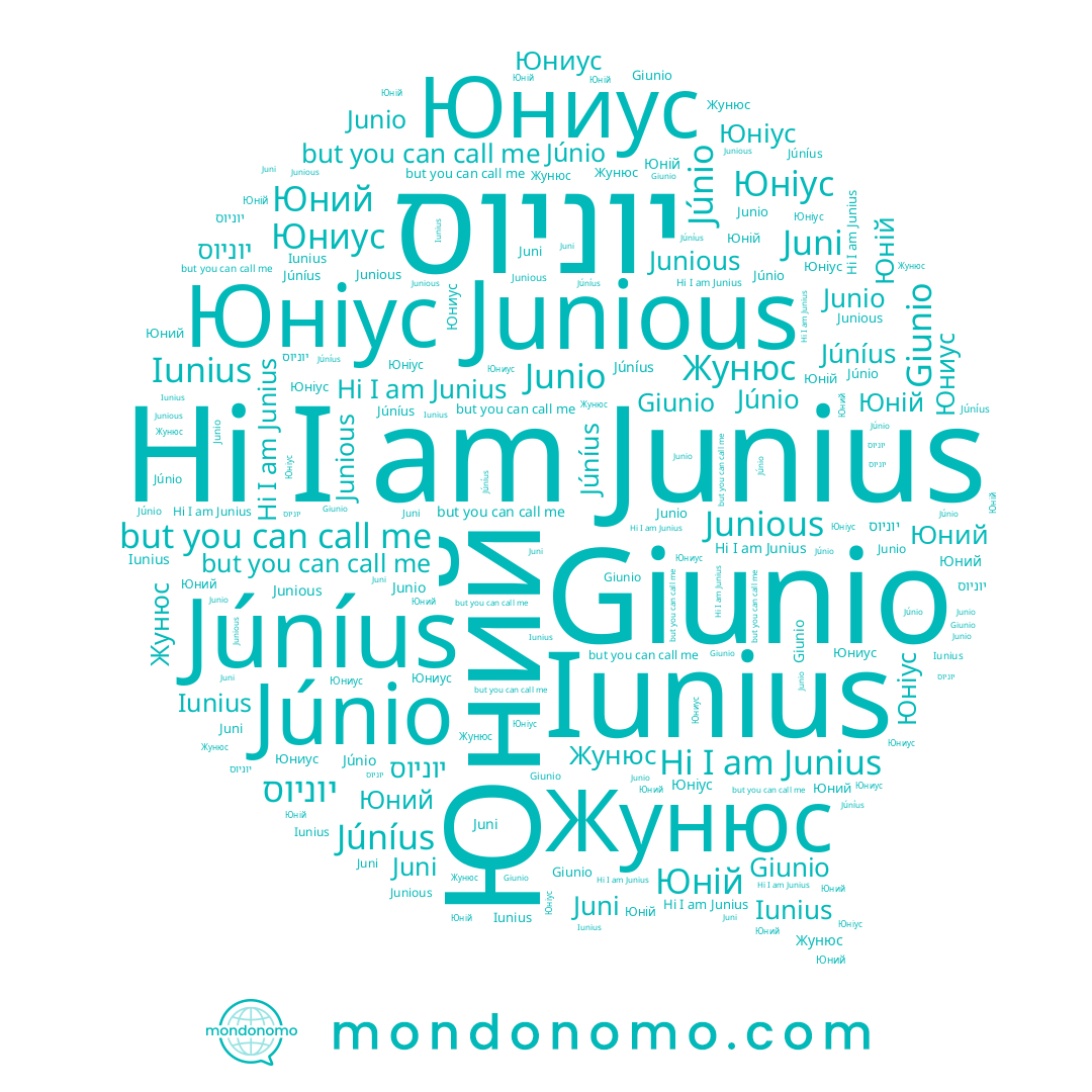 name Юниус, name יוניוס, name Giunio, name Iunius, name Juni, name Junio, name Жунюс, name Юніус, name Júnio, name Junius, name Junious, name Юній, name Júníus