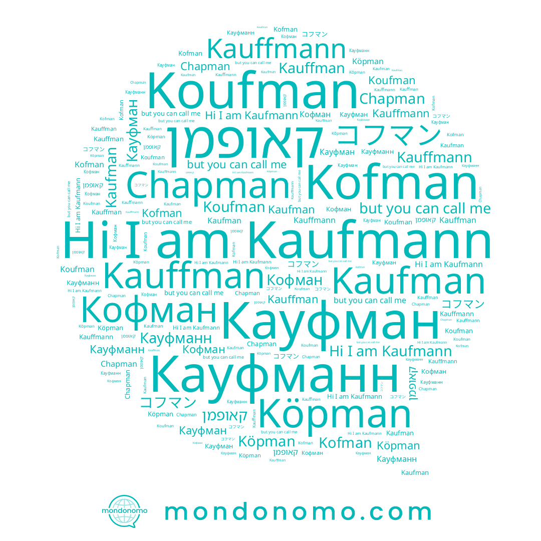 name Kaufmann, name Chapman, name Кауфманн, name Köpman, name קאופמן, name コフマン, name Кауфман, name Kofman, name Koufman, name Kaufman, name Kauffmann, name Кофман, name Kauffman