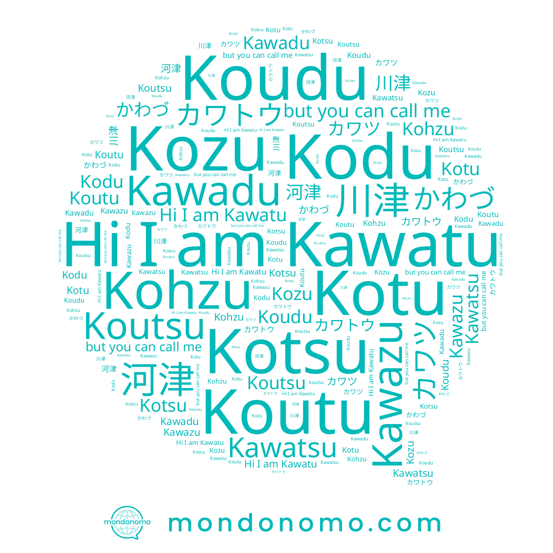 name Kawazu, name Koutu, name Koudu, name カワトウ, name Kawatsu, name Kotu, name カワツ, name Kawatu, name Kodu, name Kohzu, name かわづ, name Koutsu, name Kozu, name Kotsu, name 川津, name Kawadu