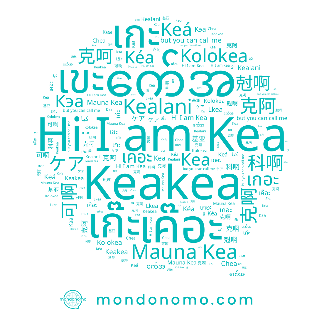 name Kolokea, name Kealani, name Chea, name 可啊, name Keakea, name ケア, name 克阿, name 科啊, name Kéa, name 基亚, name 克呵, name เขะ, name เกอะ, name كيا, name เค๊อะ, name Keá, name 尅啊, name เก๊ะ, name 克啊, name က်ေအ, name Lkea, name เกะ, name เคอะ, name Kea
