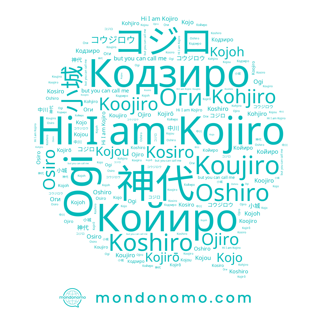 name 神代, name Kojou, name 小城, name Kojoh, name Osiro, name コジロ, name Kojirō, name Oshiro, name Койиро, name Ogi, name Koojiro, name Kojo, name Kosiro, name Kojiro, name Оги, name Koujiro, name 中川, name Ojiro, name Kohjiro, name Koshiro