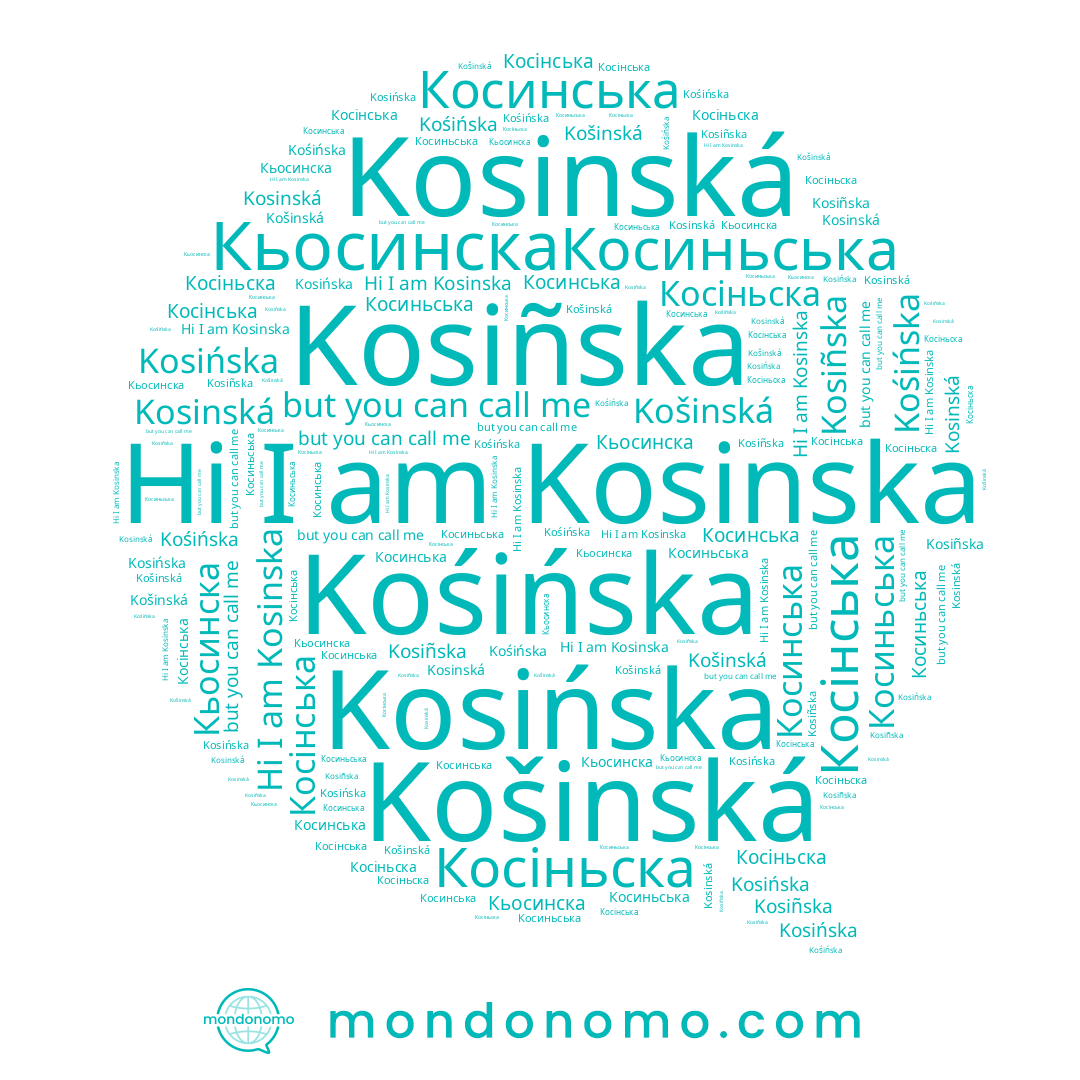 name Kosinská, name Косіньска, name Кьосинска, name Косинська, name Kosińska, name Косінська, name Kosinska, name Kośińska, name Косиньська, name Košinská, name Kosiñska