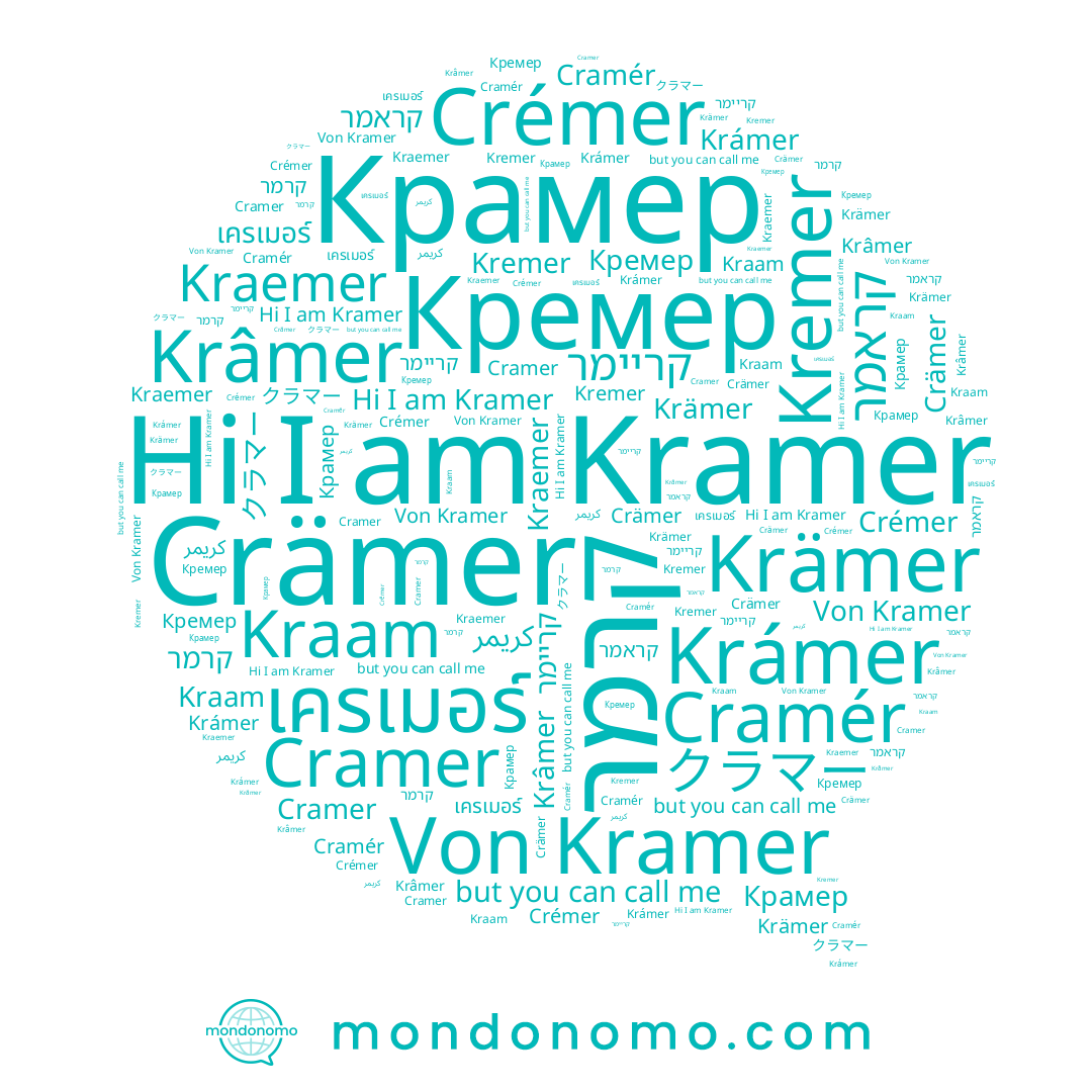 name Crémer, name Кремер, name Krâmer, name Kremer, name קרמר, name Crämer, name Cramér, name Krämer, name Krámer, name เครเมอร์, name Kraemer, name Крамер, name Kramer, name Cramer, name Kraam
