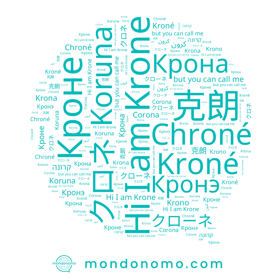 name Koruna, name Krona, name クロネ, name Кроне, name クローネ, name Кронэ, name 克朗, name Corona, name Kroné, name كرون, name קרונה, name Krone, name Крона, name Chroné