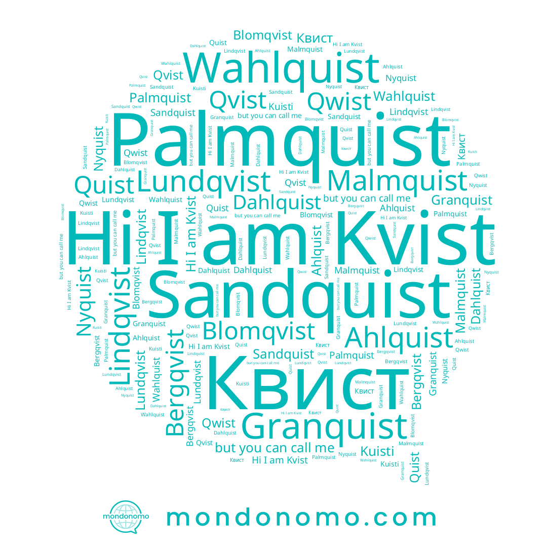 name Palmquist, name Ahlquist, name Qvist, name Kuisti, name Wahlquist, name Kvist, name Sandquist, name Blomqvist, name Lundqvist, name Квист, name Bergqvist, name Lindqvist, name Dahlquist, name Malmquist, name Nyquist, name Granquist, name Qwist, name Quist