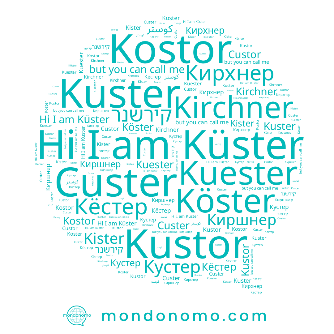 name Kirchner, name Küster, name Kostor, name Köster, name Custor, name Кирхнер, name Kuster, name Kustor, name Кёстер, name Kister, name Кустер, name קירשנר, name Киршнер, name كوستر, name Custer, name Kuester