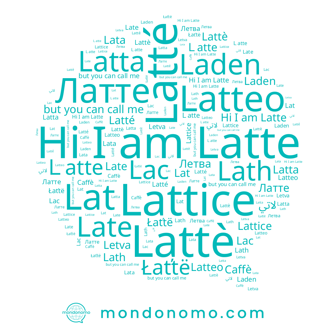 name Lac, name لاتي, name Ｌatte, name Letva, name Lat, name Latte, name Caffè, name Latté, name Lata, name Late, name Lath, name Lattè, name Łaťtë, name Laden, name Latteo, name Latta