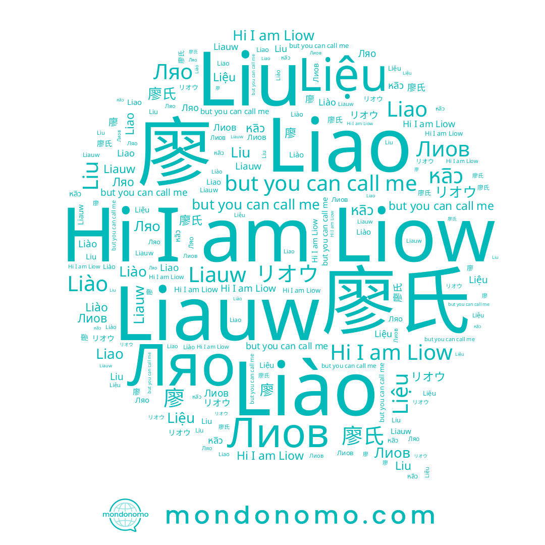 name Ляо, name Liow, name Лиов, name หลิว, name Liauw, name Liu, name Liệu, name 廖氏, name Liao, name 廖, name Liào, name リオウ