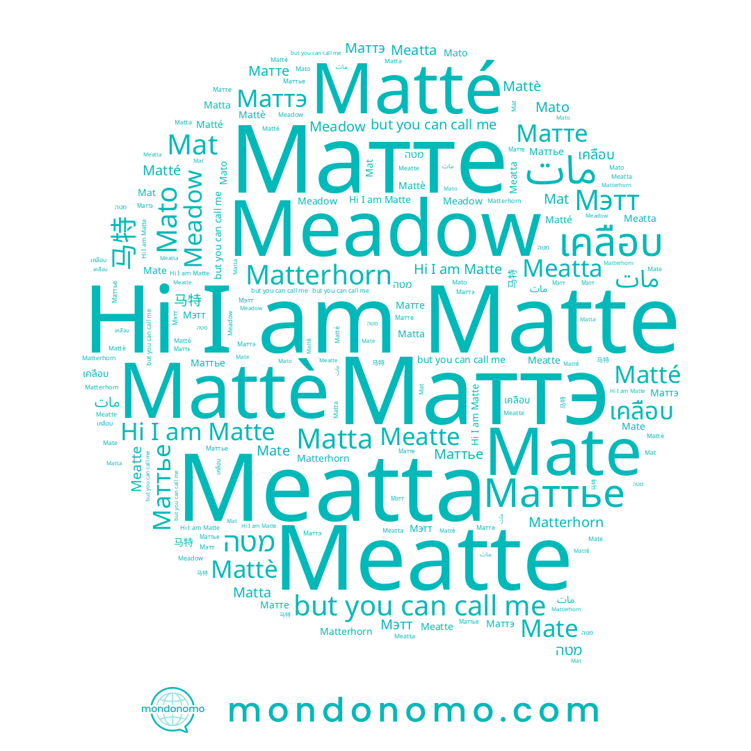 name Mate, name Mato, name Meatte, name Матте, name מטה, name Маттэ, name Matta, name Mat, name Meadow, name مات, name Meatta, name Маттье, name Mattè, name Matté, name เคลือบ, name Matte, name 马特, name Мэтт