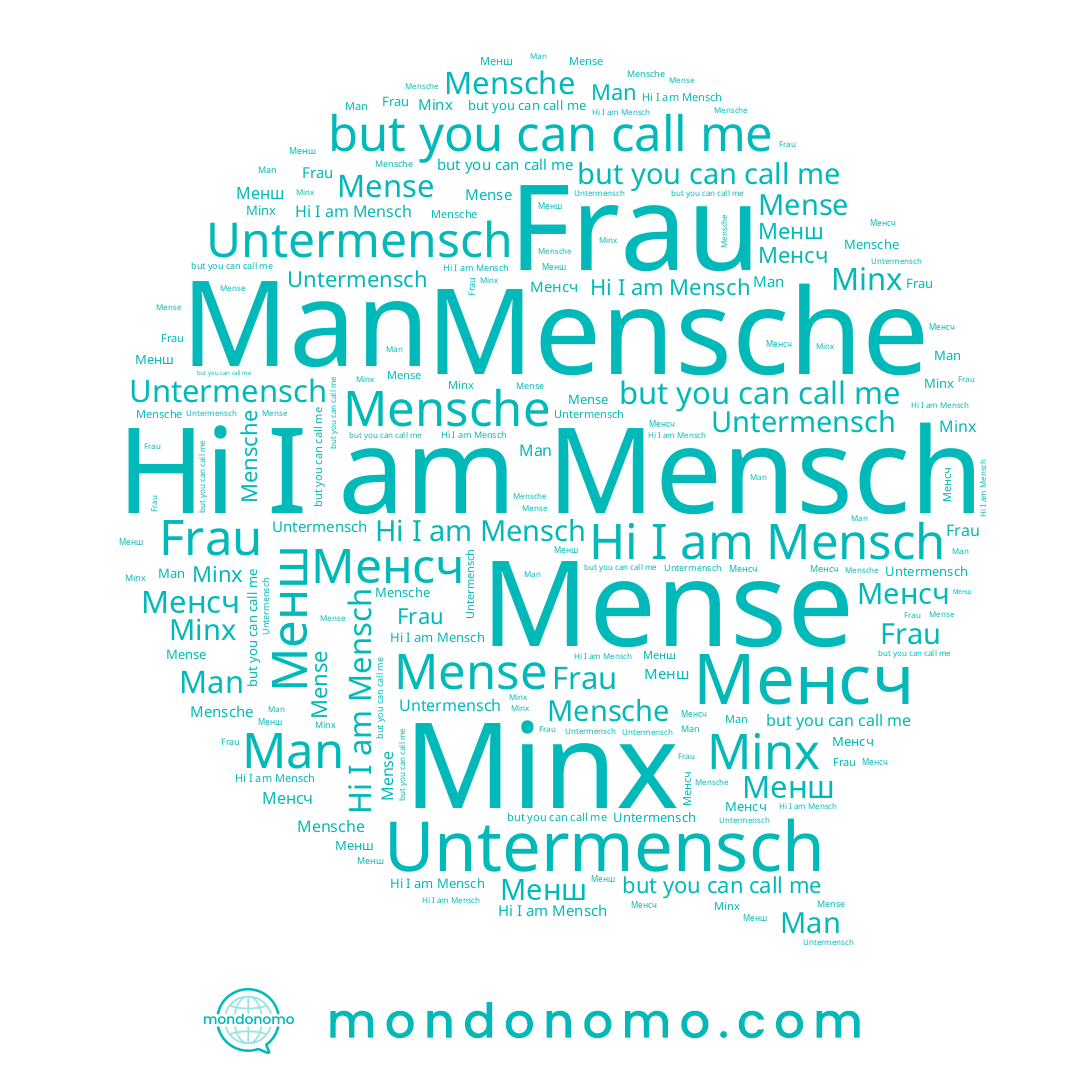 name Minx, name Менш, name Untermensch, name Frau, name Менсч, name Mensch, name Mense, name Man, name Mensche