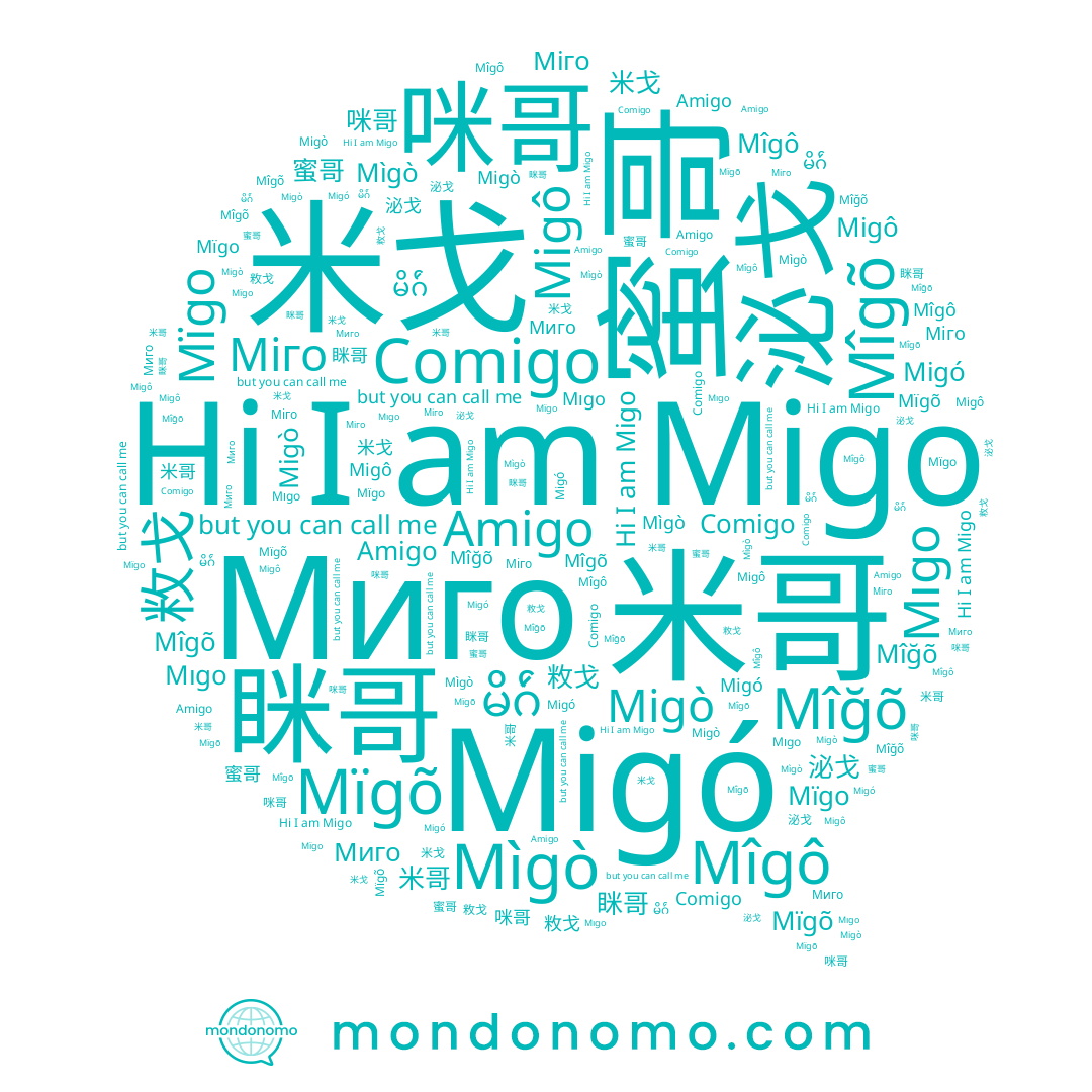 name Migó, name Mîğõ, name Mîgõ, name Migò, name Mıgo, name Mïgõ, name မိဂ်ဴ, name Migo, name 眯哥, name 米戈, name 泌戈, name Mîgô, name 蜜哥, name 米哥, name ميجو, name Amigo, name Міго, name Миго, name Mïgo, name 敉戈, name Migô, name Mìgò, name 咪哥