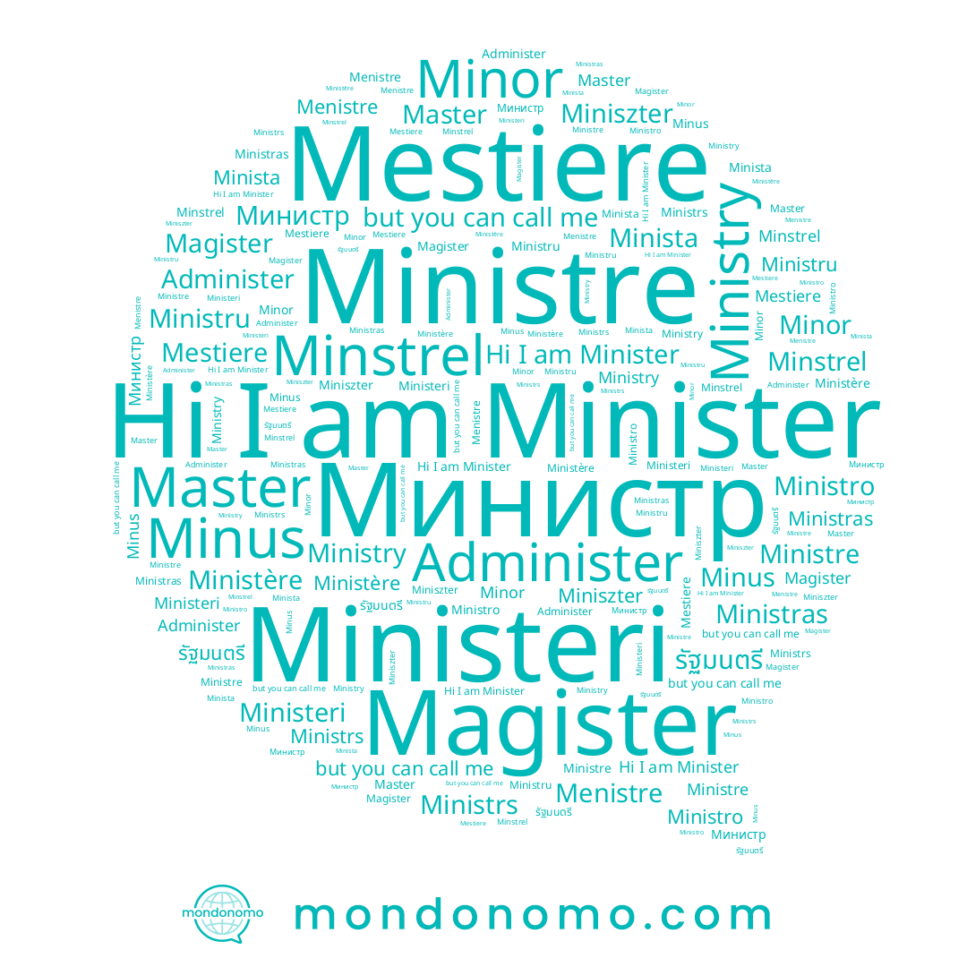 name Minister, name Ministru, name รัฐมนตรี, name Master, name Minus, name Ministro, name Ministeri, name Minista, name Minor, name Minstrel, name Ministrs, name Miniszter, name Menistre, name Magister, name Ministre