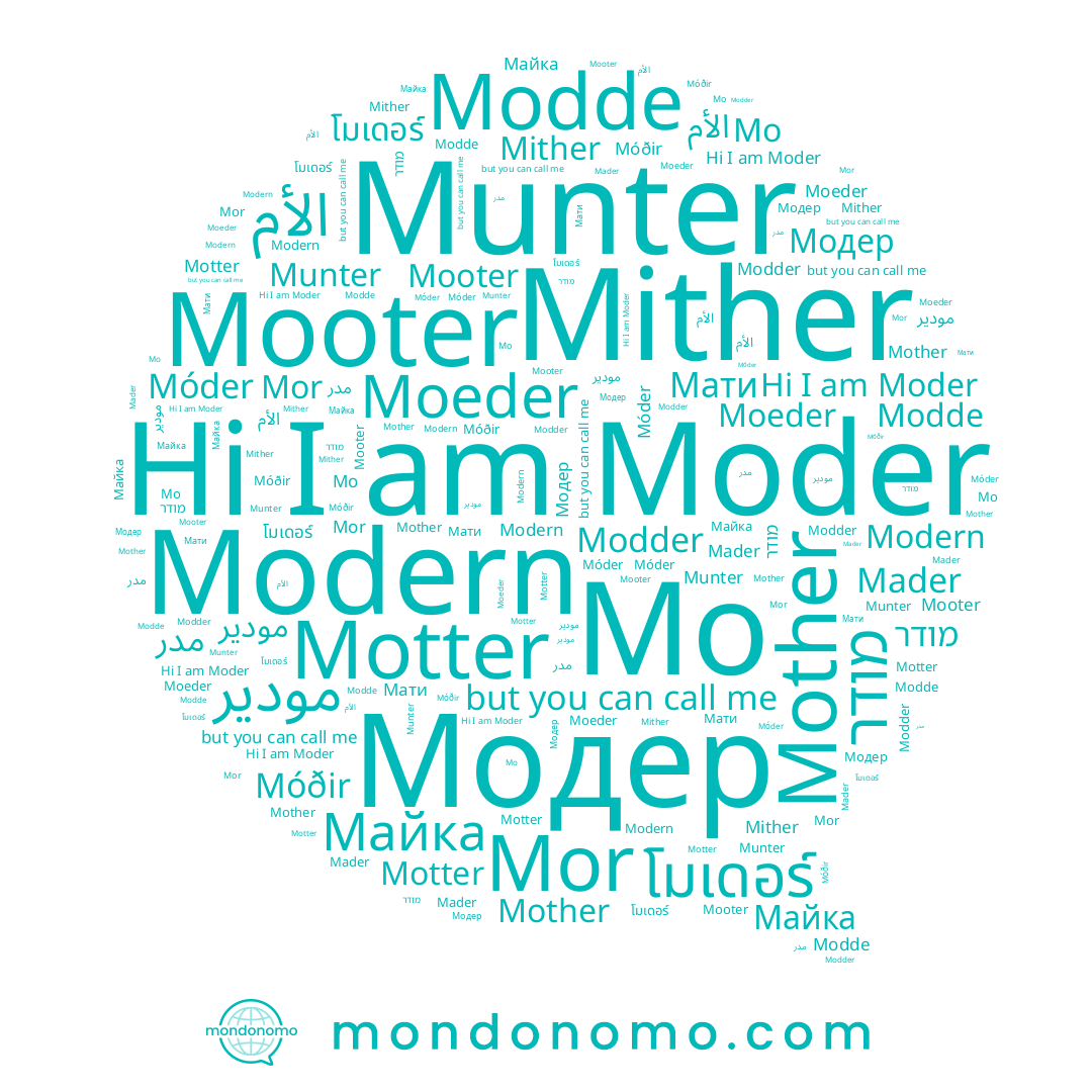 name Moeder, name โมเดอร์, name Modern, name Móder, name Мати, name Mo, name Munter, name מודר, name Modder, name Modde, name Mader, name Moder, name Модер, name Motter, name مودير, name Móðir, name Mither, name مدر, name Mor, name Mooter