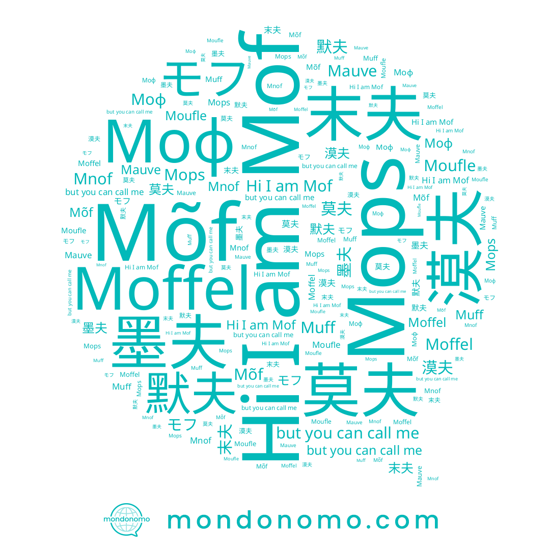name Mops, name Moufle, name Moffel, name Mõf, name Моф, name Mof, name Muff, name 墨夫, name 默夫, name Mauve, name 末夫, name モフ, name 莫夫, name 漠夫