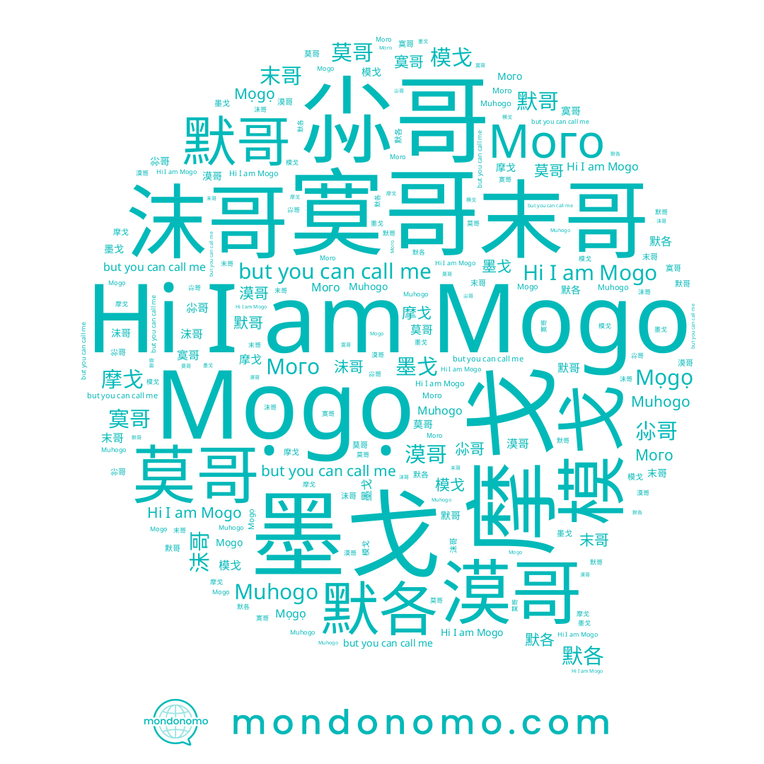 name 漠哥, name 沫哥, name Mogo, name 寞哥, name 末哥, name Mọgọ, name 默各, name Muhogo, name 墨戈, name 摩戈, name 默哥, name 莫哥, name 模戈, name Мого, name 尛哥