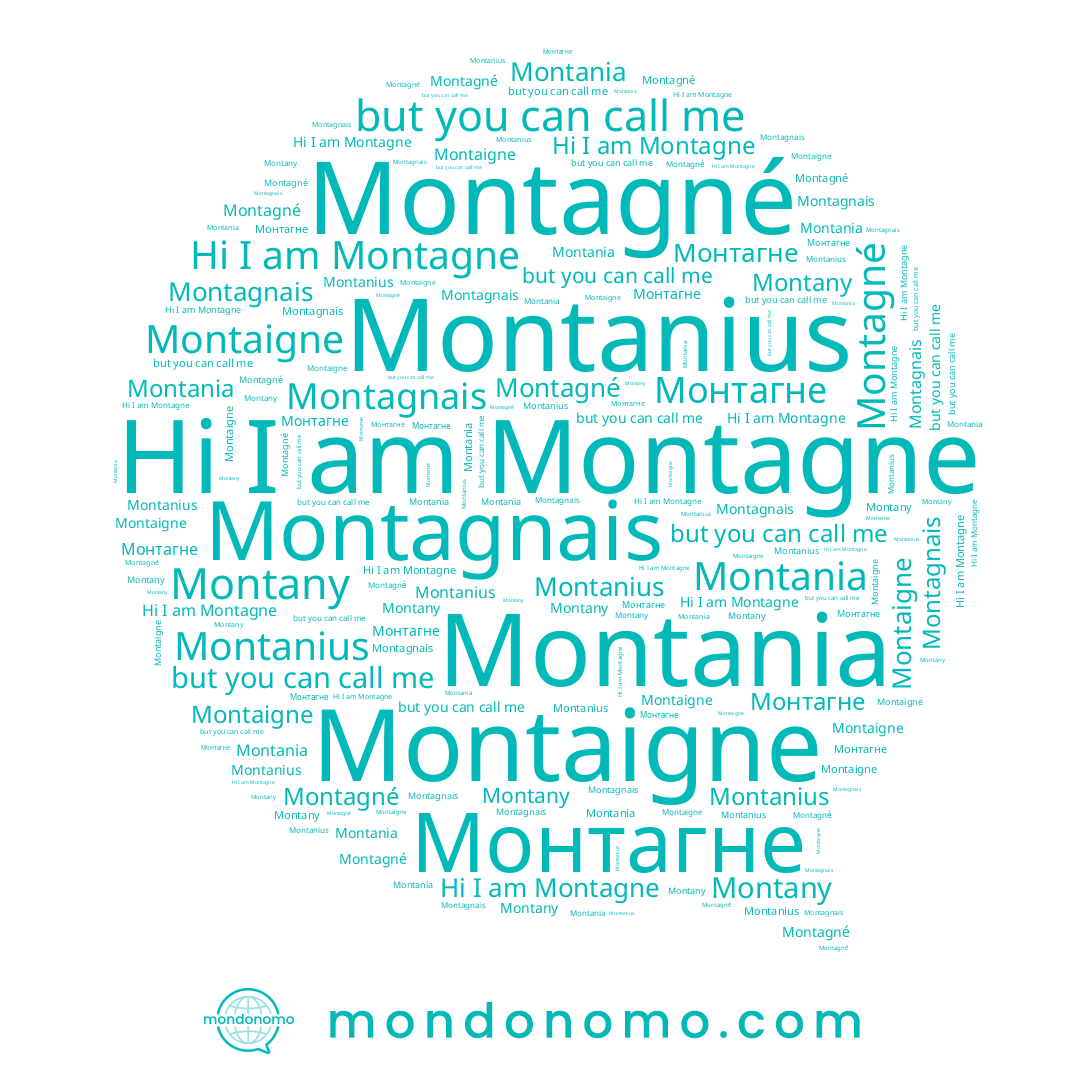 name Montagne, name Montanius, name Монтагне, name Montany, name Montania, name Montaigne, name Montagné