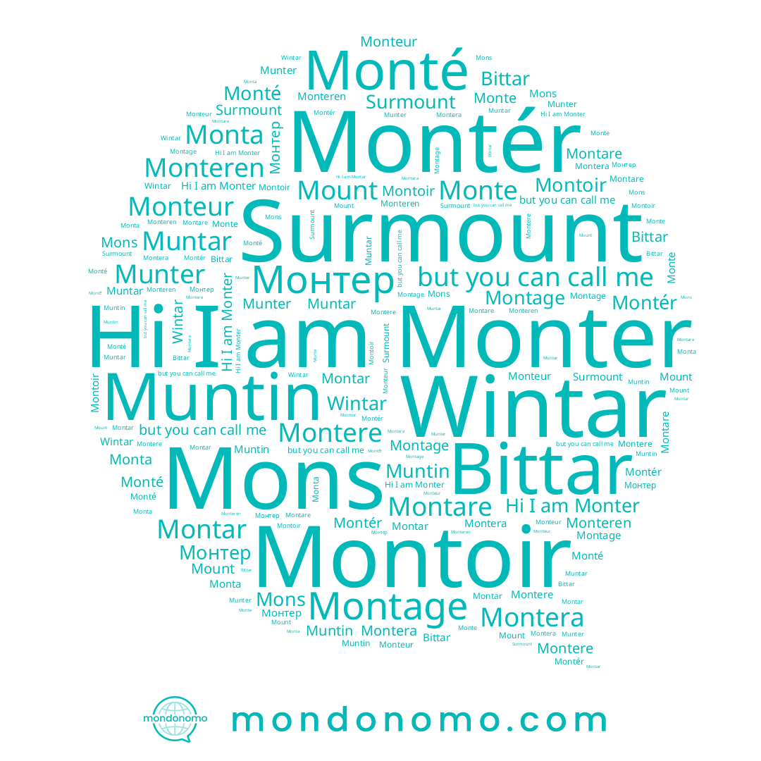 name Monteren, name Монтер, name Montoir, name Montere, name Monte, name Monta, name Mount, name Montér, name Mons, name Muntar, name Munter, name Montare, name Montera, name Bittar, name Montar, name Wintar, name Monté, name Monter, name Muntin