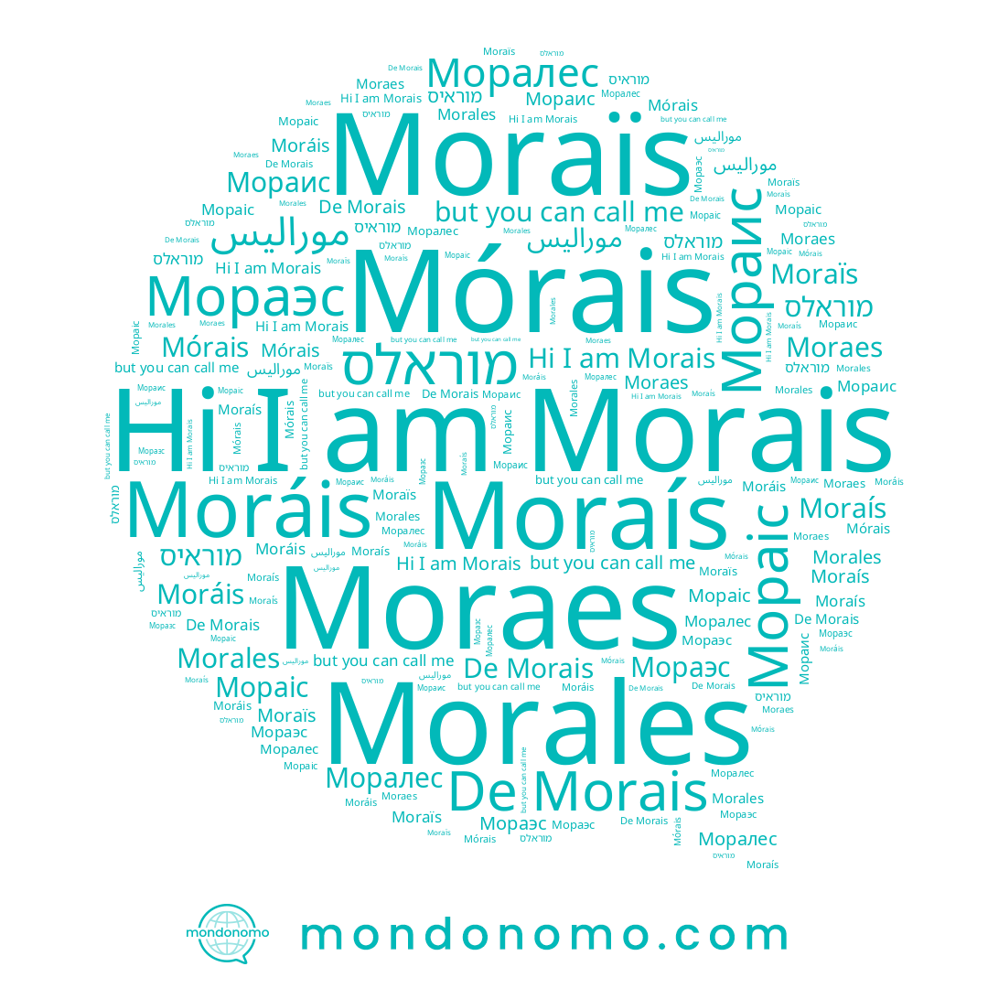 name מוראיס, name Mórais, name Morales, name Мораис, name Мораэс, name מוראלס, name Мораіс, name موراليس, name Moraís, name Moraïs, name Morais, name Моралес, name Moráis, name Moraes