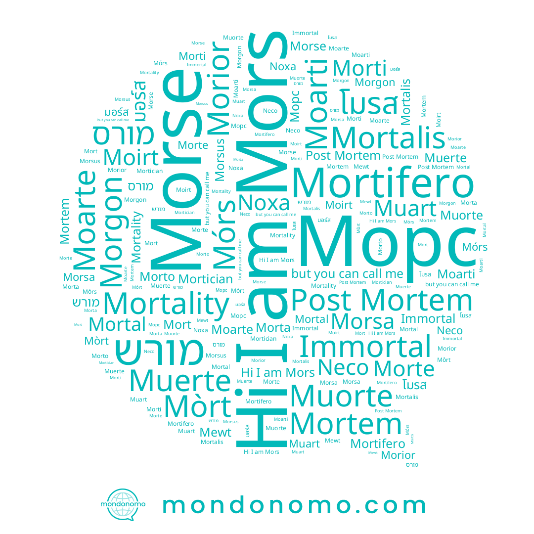 name Neco, name Moirt, name مورس, name מורס, name Mortal, name Morte, name Mòrt, name Mórs, name Mort, name Morgon, name Morti, name Mortalis, name Muerte, name Morsa, name Post Mortem, name Morto, name โมรส, name Mors, name มอร์ส, name Морс, name Morior, name Muorte, name Mewt, name Moarti, name Moarte, name Mortem, name Morse, name Muart, name Morta, name Mortician, name Mortifero, name מורש
