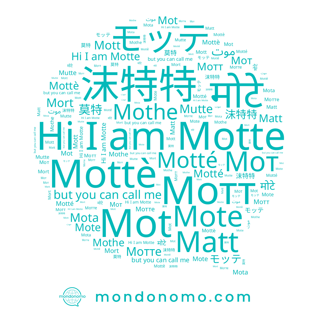 name 沫特特, name Mutte, name Mota, name Motte, name Matt, name Motté, name Мотт, name 莫特, name Мотте, name Mottè, name Mott, name モッテ, name Mote, name मोटे, name Mot, name Mort, name Мот, name Mothe