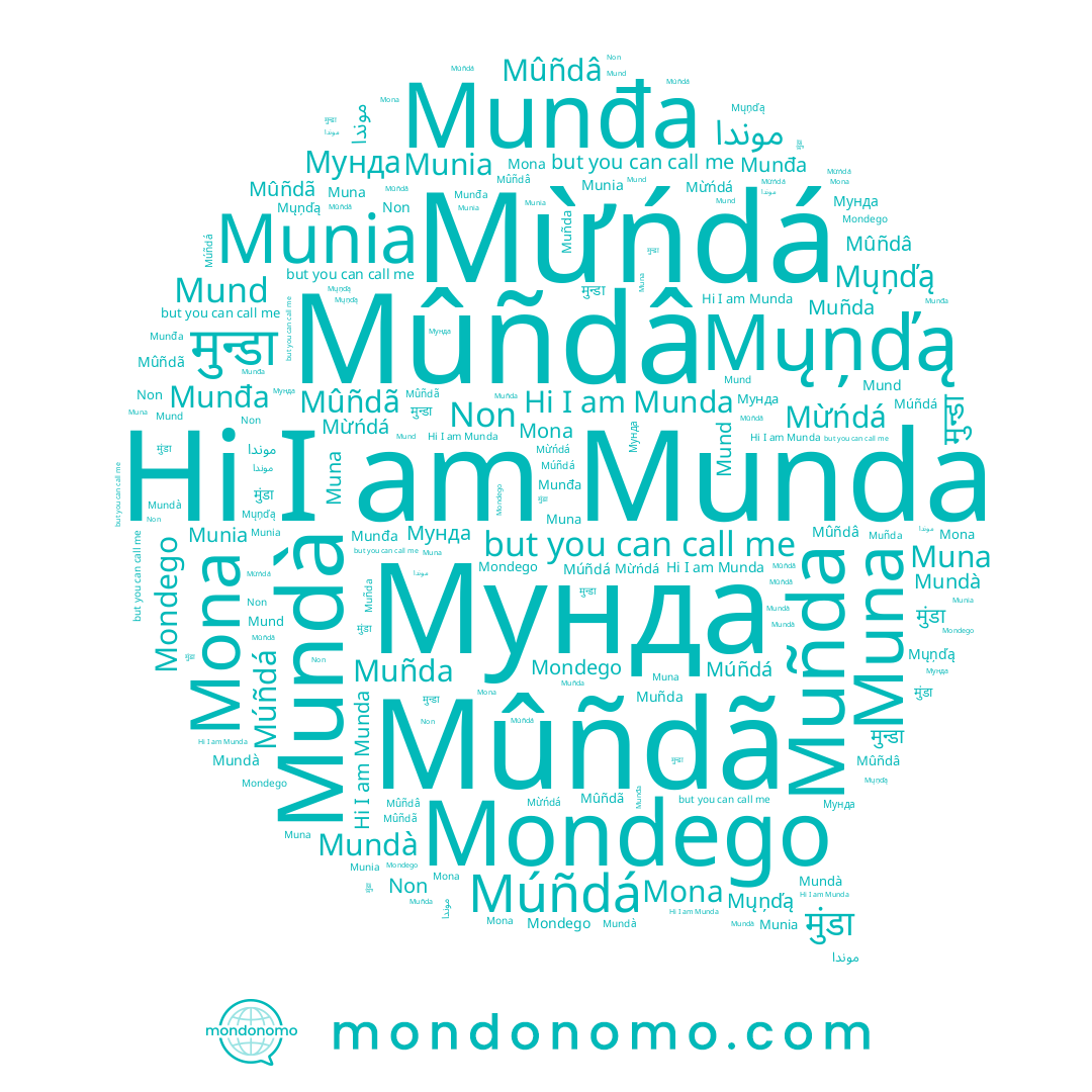name Mund, name Munia, name मुन्डा, name Munda, name Múñdá, name Mûñdã, name Muna, name Mondego, name Munđa, name Mųņďą, name Mona, name موندا, name Non, name मुंडा, name Mundà, name Muñda, name Мунда, name Mừńdá, name Mûñdâ