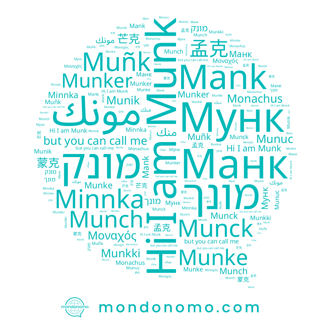 name Munik, name Munk, name 蒙克, name منك, name Munuc, name Манк, name Μοναχός, name Munke, name Muñk, name Munker, name Munck, name Minnka, name 孟克, name Munch, name 芒克, name Мунк, name מונק, name Mank, name מונך, name Munkki
