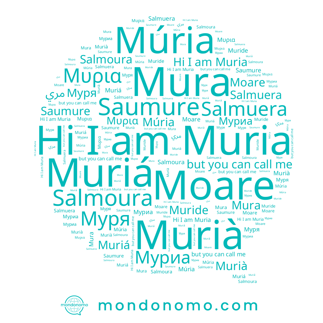 name Murià, name Salmoura, name Salmuera, name Moare, name Múria, name Muriá, name Муриа, name Muride, name Muria, name مري, name Mura, name Μυρια, name Муря, name Saumure