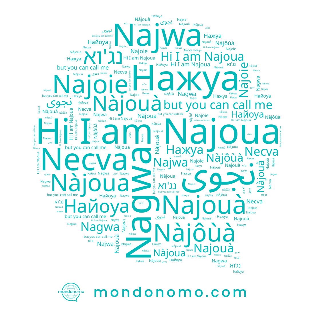 name Нажуа, name Найоуа, name Nàjoua, name Nàjouà, name Nàjôùà, name نجوى, name Najoie, name Nagwa, name Necva, name Najoua, name Najwa, name נג'וא, name Najouà