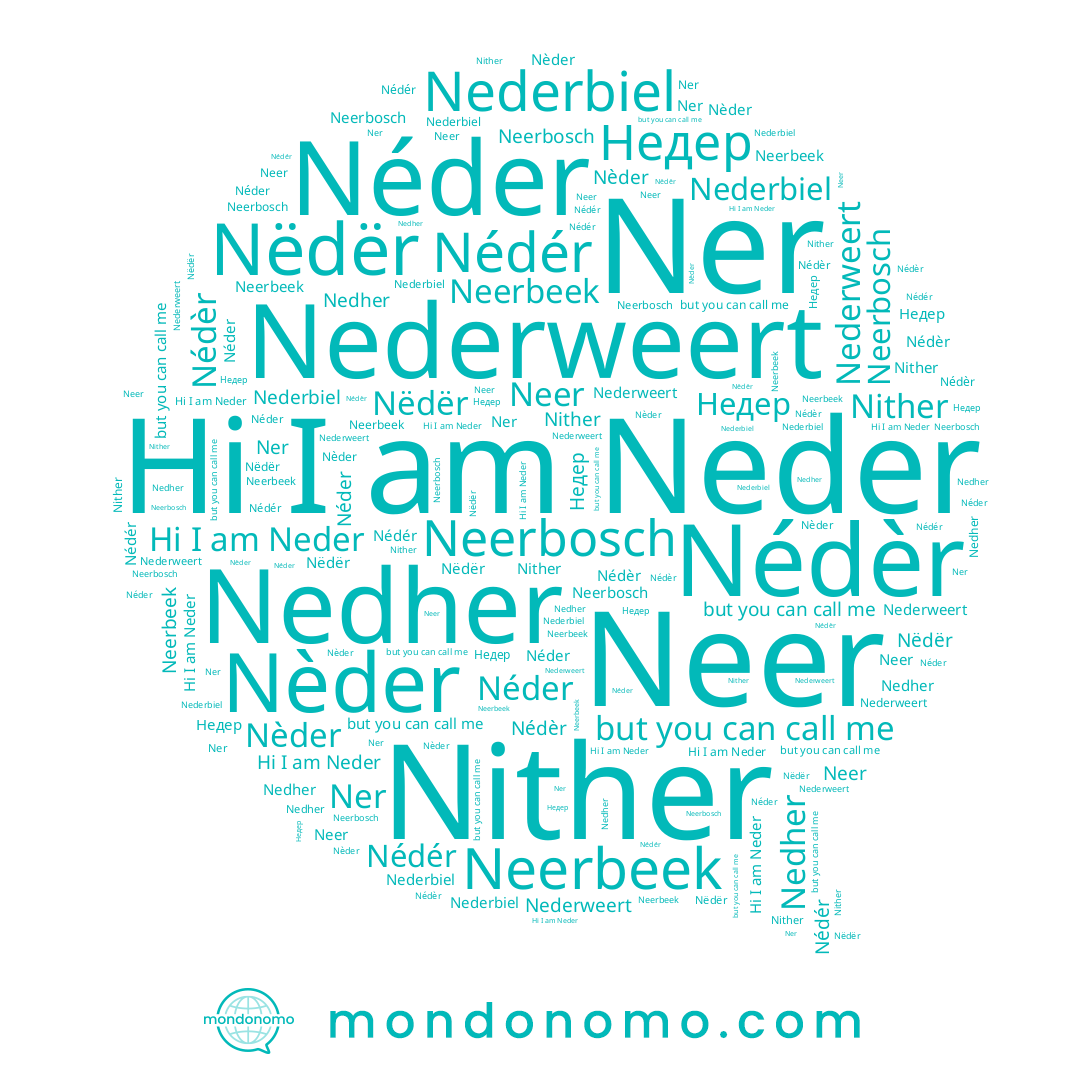 name Neer, name Nëdër, name Nédèr, name Недер, name Ner, name Nither, name Nedher, name Nederbiel, name Neerbeek, name Nèder, name Nédér, name Neder, name Néder, name Neerbosch