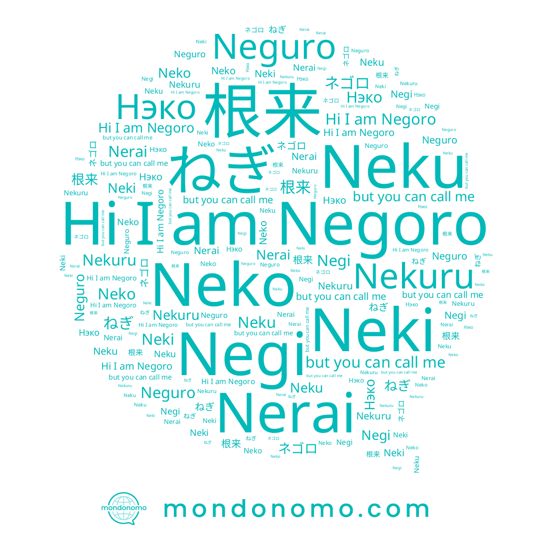 name ネゴロ, name Neguro, name Neku, name Negi, name Neki, name Нэко, name Negoro, name Nerai, name ねぎ, name 根来, name Neko, name Nekuru