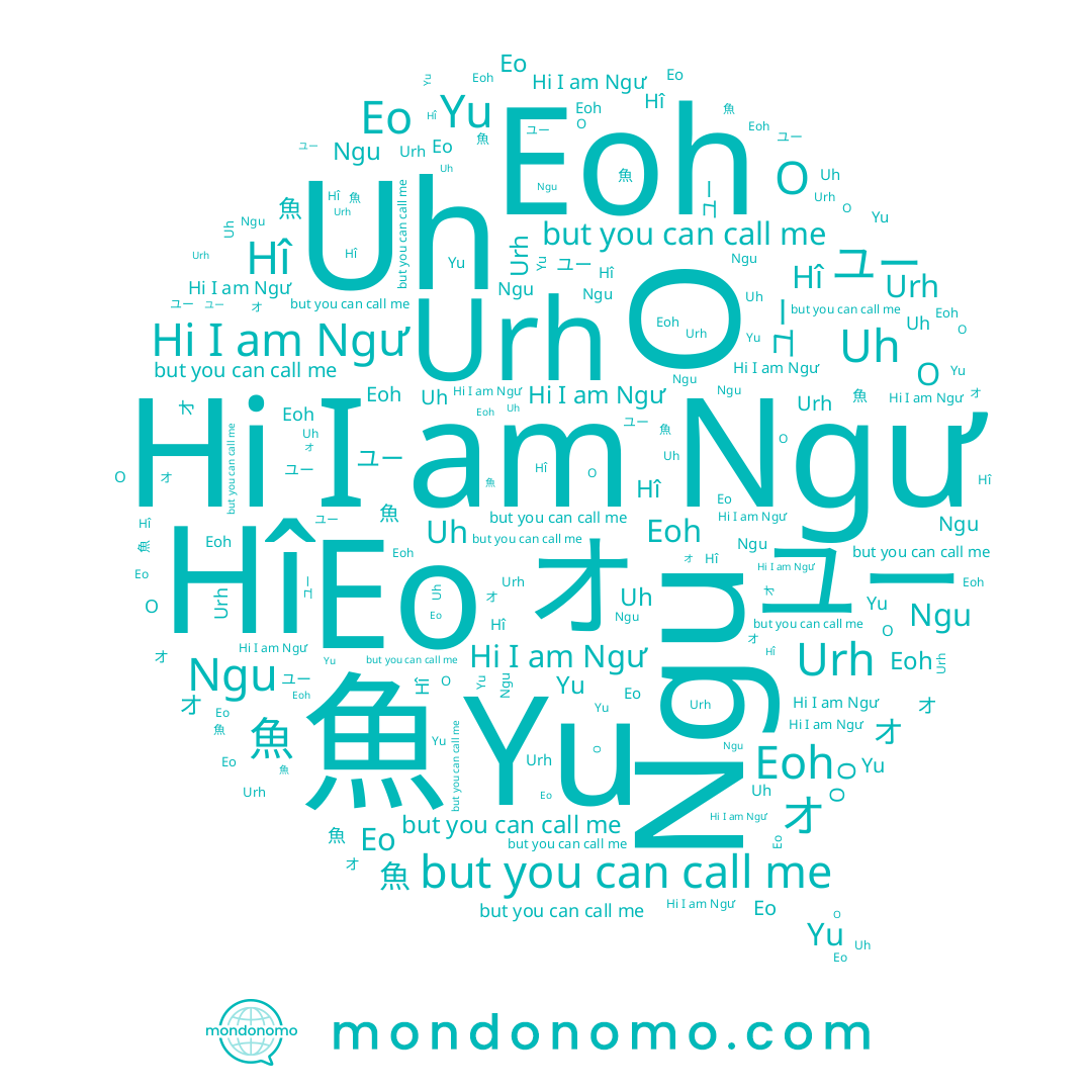 name オ, name 어, name 魚, name ユー, name Yu, name Hî, name Eo, name Ngu, name Ngư, name Urh, name Eoh, name Uh, name O