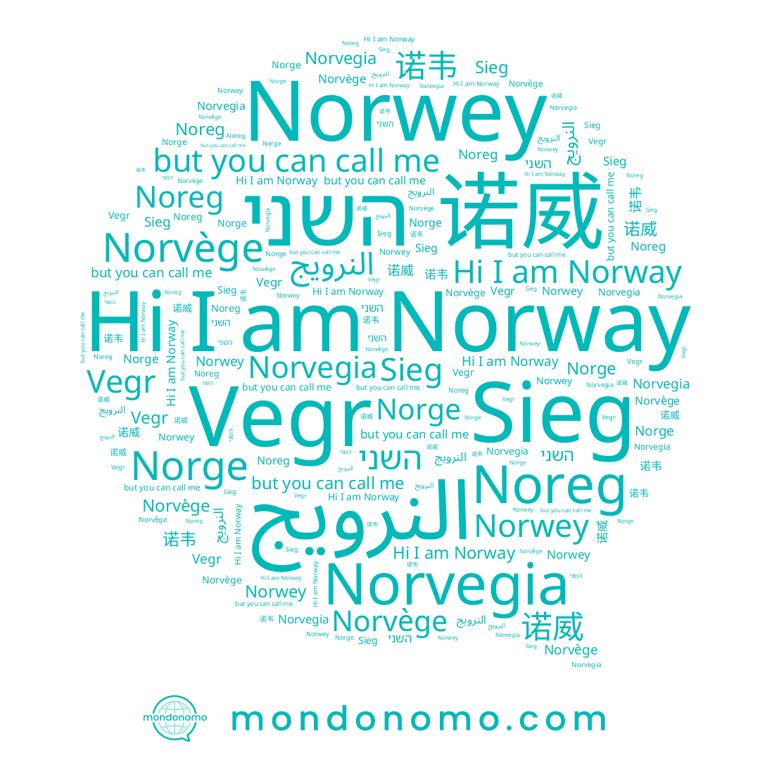 name Sieg, name Norway, name Norwey, name Vegr, name 诺威, name Norvège