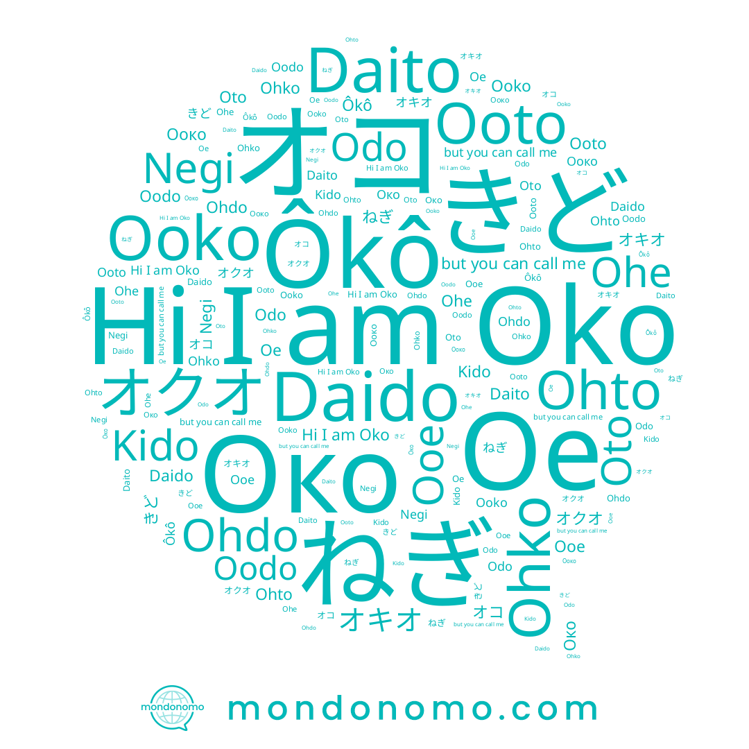 name Oodo, name Odo, name Ôkô, name Ooko, name きど, name オキオ, name Ohe, name オコ, name Ohdo, name Ooto, name Oe, name ねぎ, name Ohto, name Negi, name Ohko, name オクオ, name Kido, name Oto, name Oko