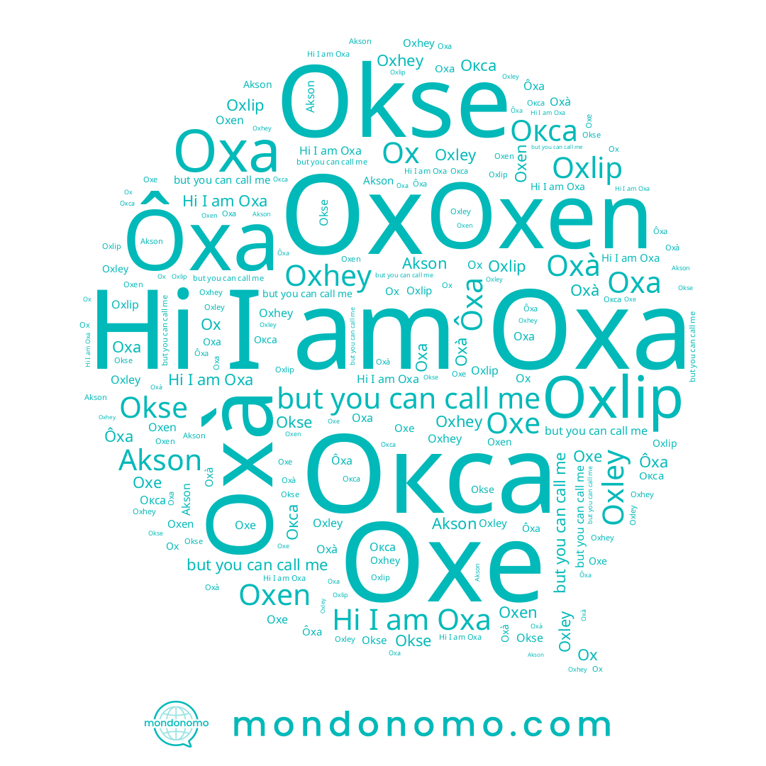 name Oxe, name Окса, name Ôxa, name Оха, name Oxa, name Oxley, name Okse, name Akson, name Oxà