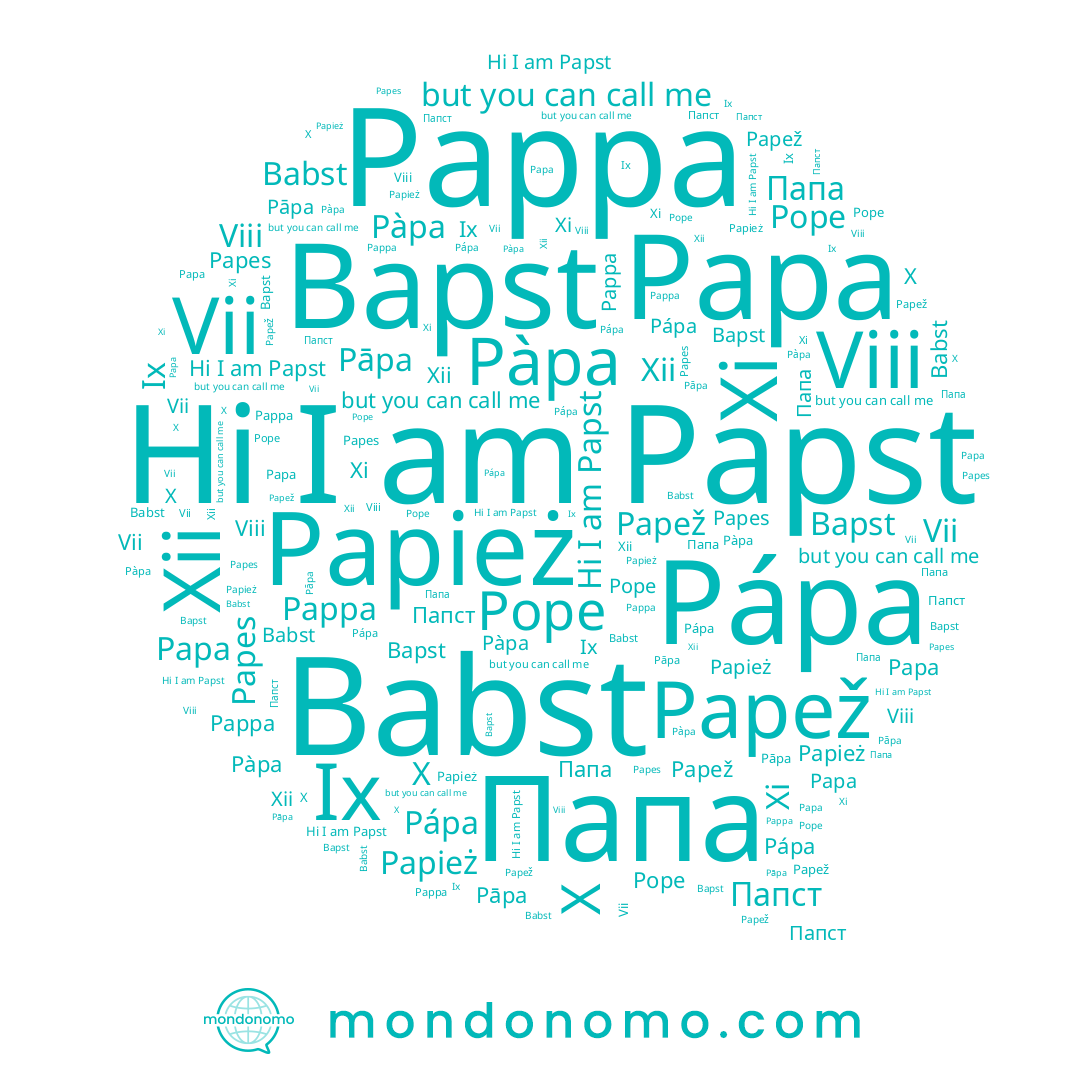name Pope, name Bapst, name Pàpa, name Papes, name Papst, name Папа, name Papa, name Pappa, name Папст, name Papież, name Xi, name Babst, name X, name Papež