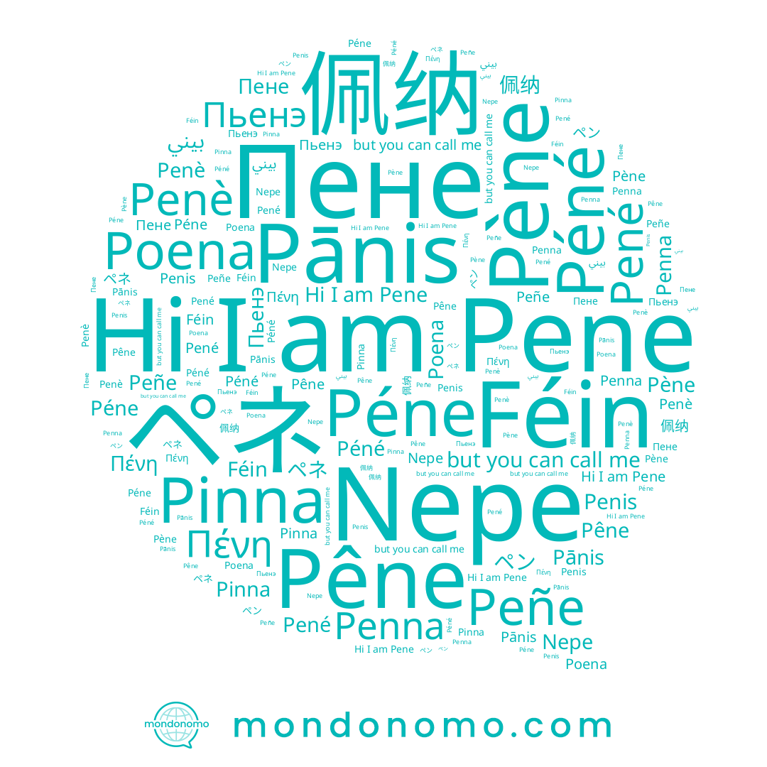 name Pène, name Féin, name Πένη, name ペネ, name Peñe, name Nepe, name Péne, name Пене, name Penis, name Пьенэ, name 佩纳, name Pānis, name Pinna, name Poena, name Péné, name Penè, name Pêne, name Pene, name Pené, name بيني, name Penna, name ペン