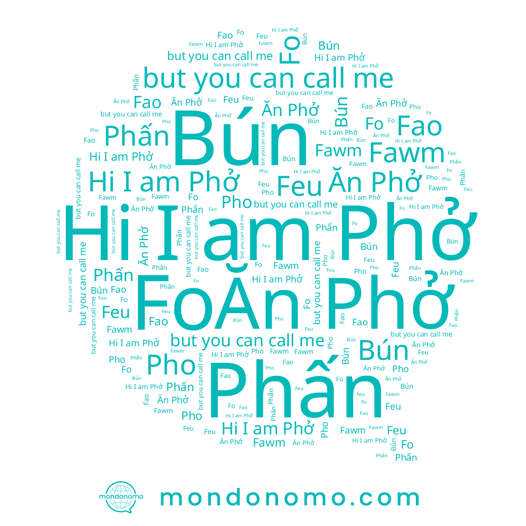 name Phấn, name Phở, name Pho, name Feu, name Bún, name Fo, name Ăn Phở