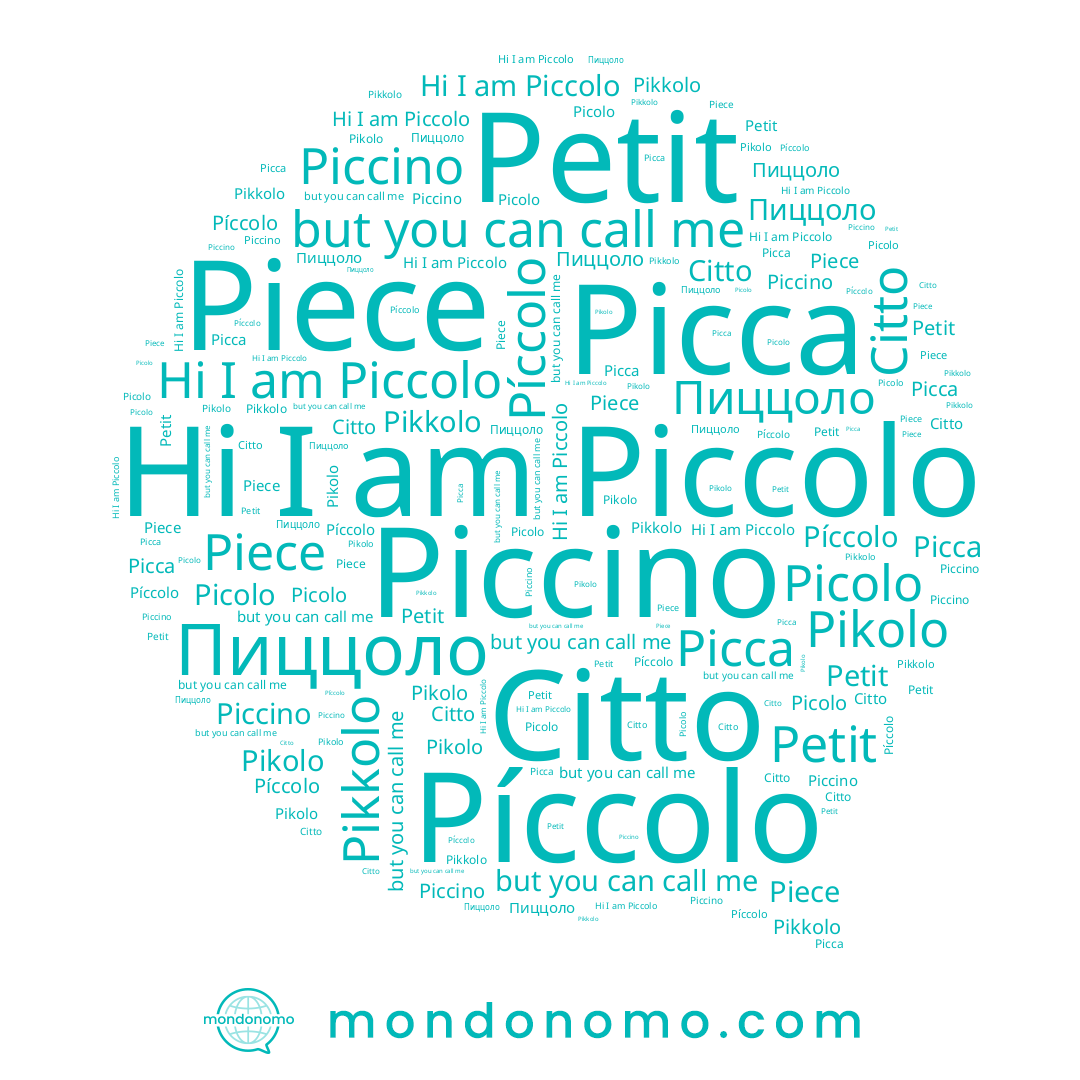 name Picca, name Pikolo, name Píccolo, name Пиццоло, name Piccino, name Picolo, name Citto, name Petit, name Piccolo