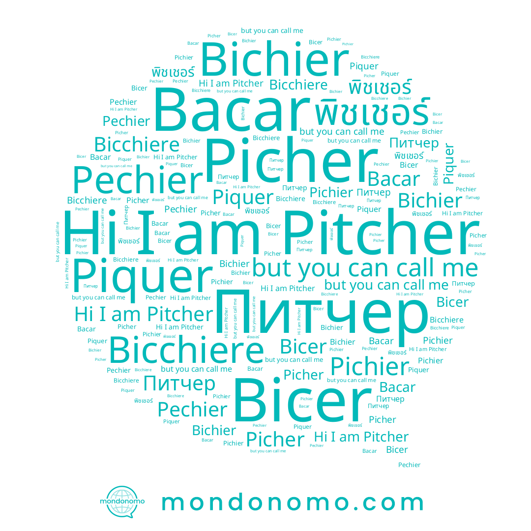 name Bicer, name Picher, name Bichier, name Piquer, name พิชเชอร์, name Bacar, name Pitcher, name Pechier, name Bicchiere, name Pichier