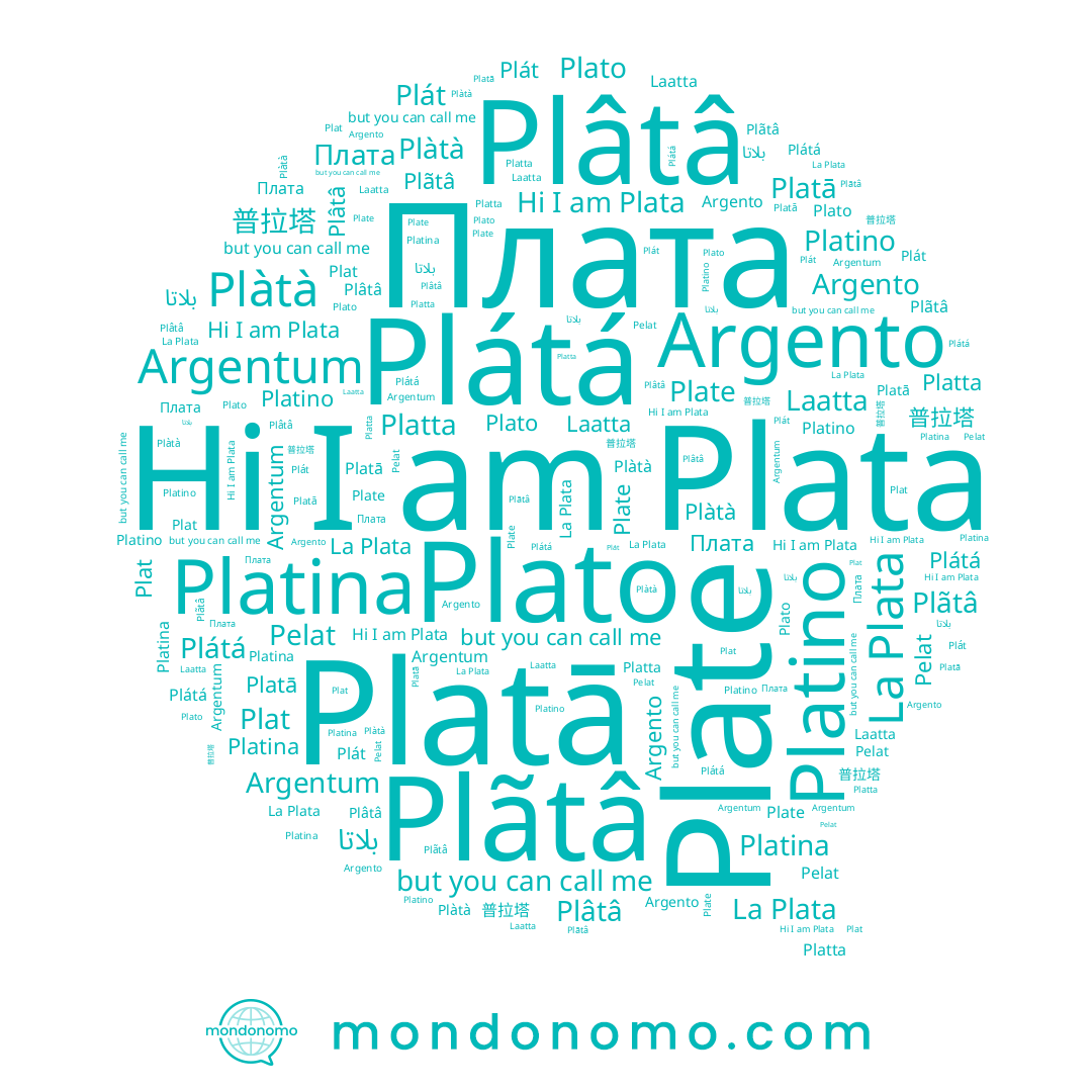 name La Plata, name Platta, name Plát, name Plat, name Plãtâ, name Plato, name Argento, name Platina, name Pelat, name Plátá, name Plàtà, name بلاتا, name Plata, name Plate, name Platā, name Platino, name Plâtâ