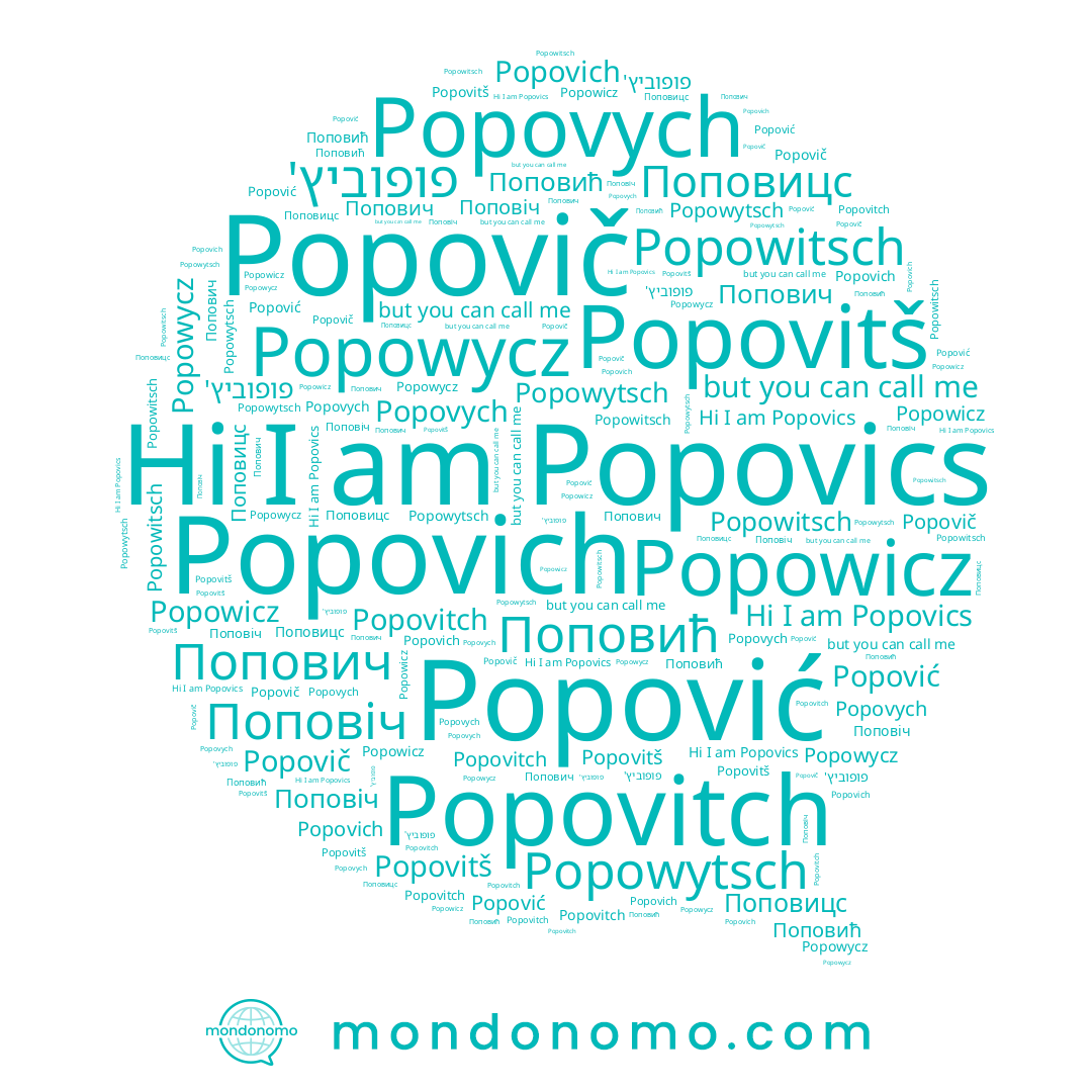 name Popovitch, name Поповић, name Popowicz, name Попович, name Popovics, name Popovich, name Popovitš, name Popowycz, name Поповицс, name Popovych, name Popović, name Popowitsch, name Поповіч, name פופוביץ', name Popovič, name Popowytsch