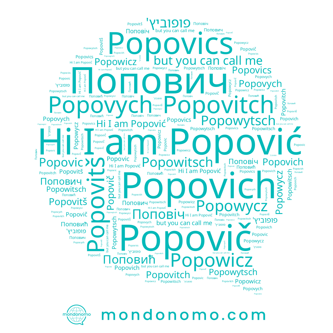 name Popovitch, name Поповић, name Popowicz, name Popovics, name Попович, name Popovich, name Popovitš, name Popowycz, name Popovych, name Popović, name Popowitsch, name Поповіч, name פופוביץ', name Popovič, name Popowytsch, name Popovic
