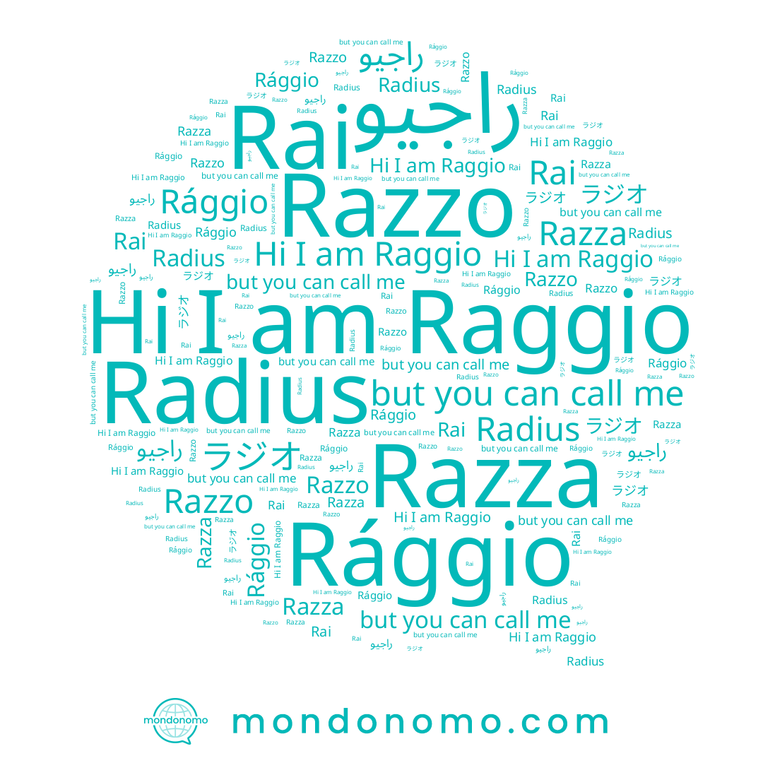 name Rai, name Raggio, name Radius, name ラジオ, name راجيو, name Razzo, name Razza, name Rággio