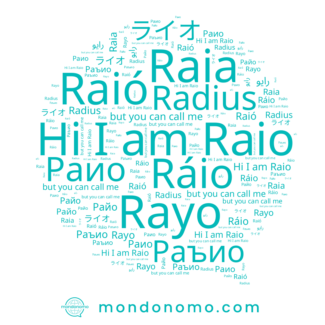 name Раъио, name Raia, name Raio, name Раио, name ライオ, name Radius, name Raió, name Райо, name Ráio, name Rayo